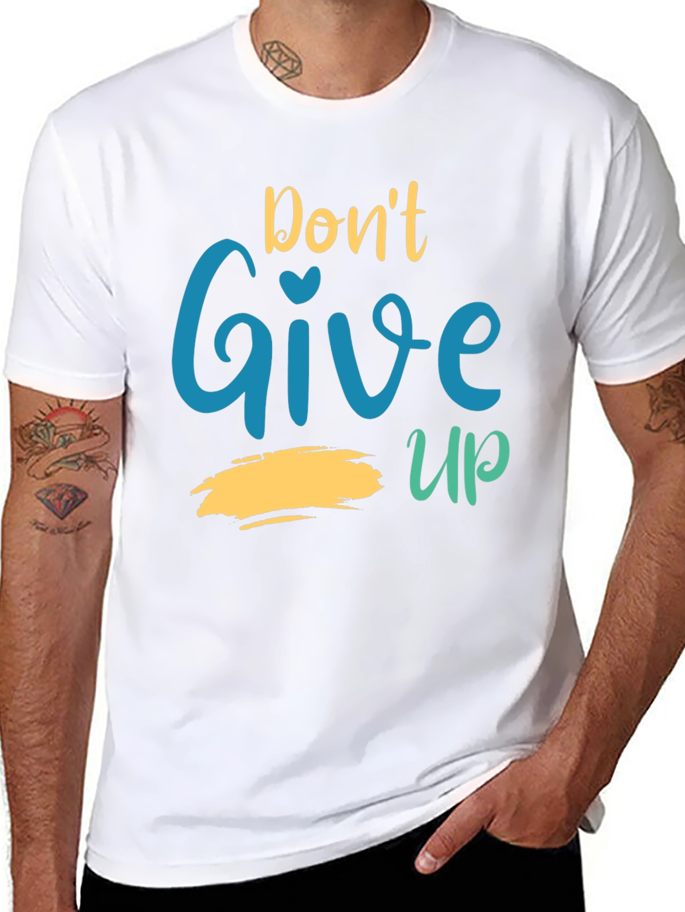 Black Motivational Graphic Tee - Don't Give Up T-Shirt view 8