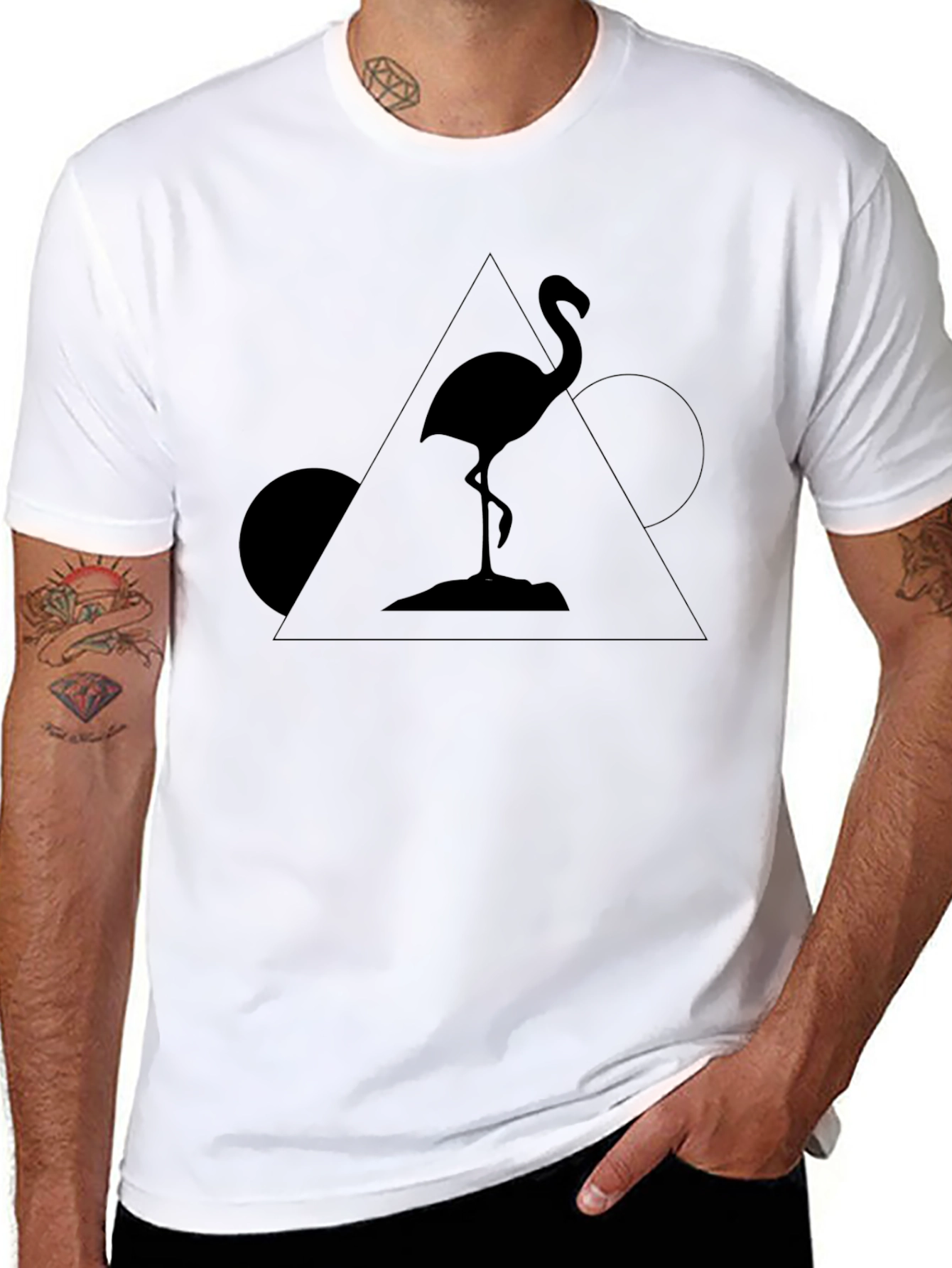 Black Geometric Flamingo Black T-Shirt view 8