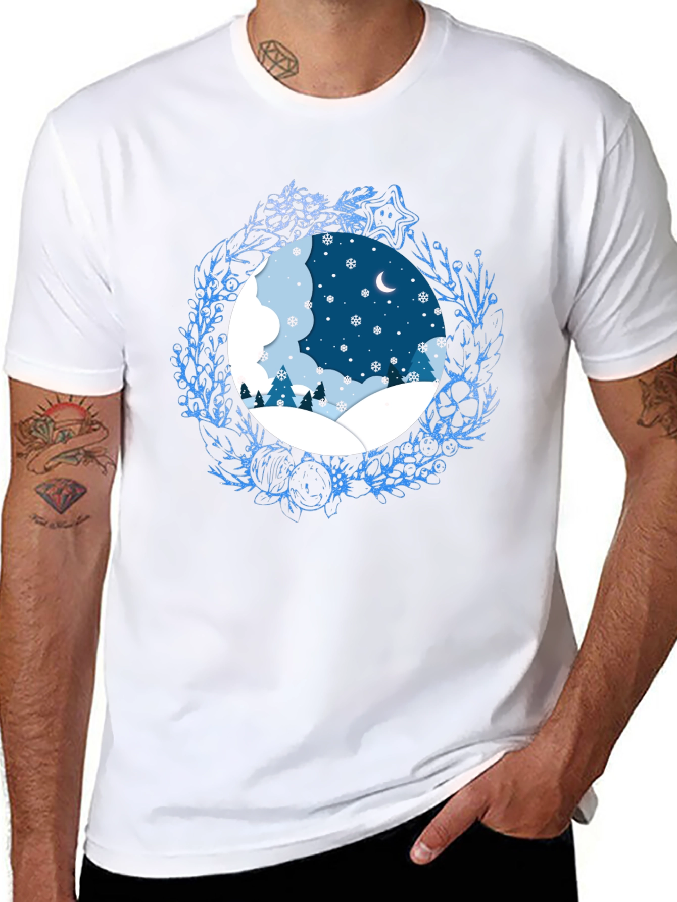 Black Winter Scene Graphic Tee - Festive Holiday Apparel view 8