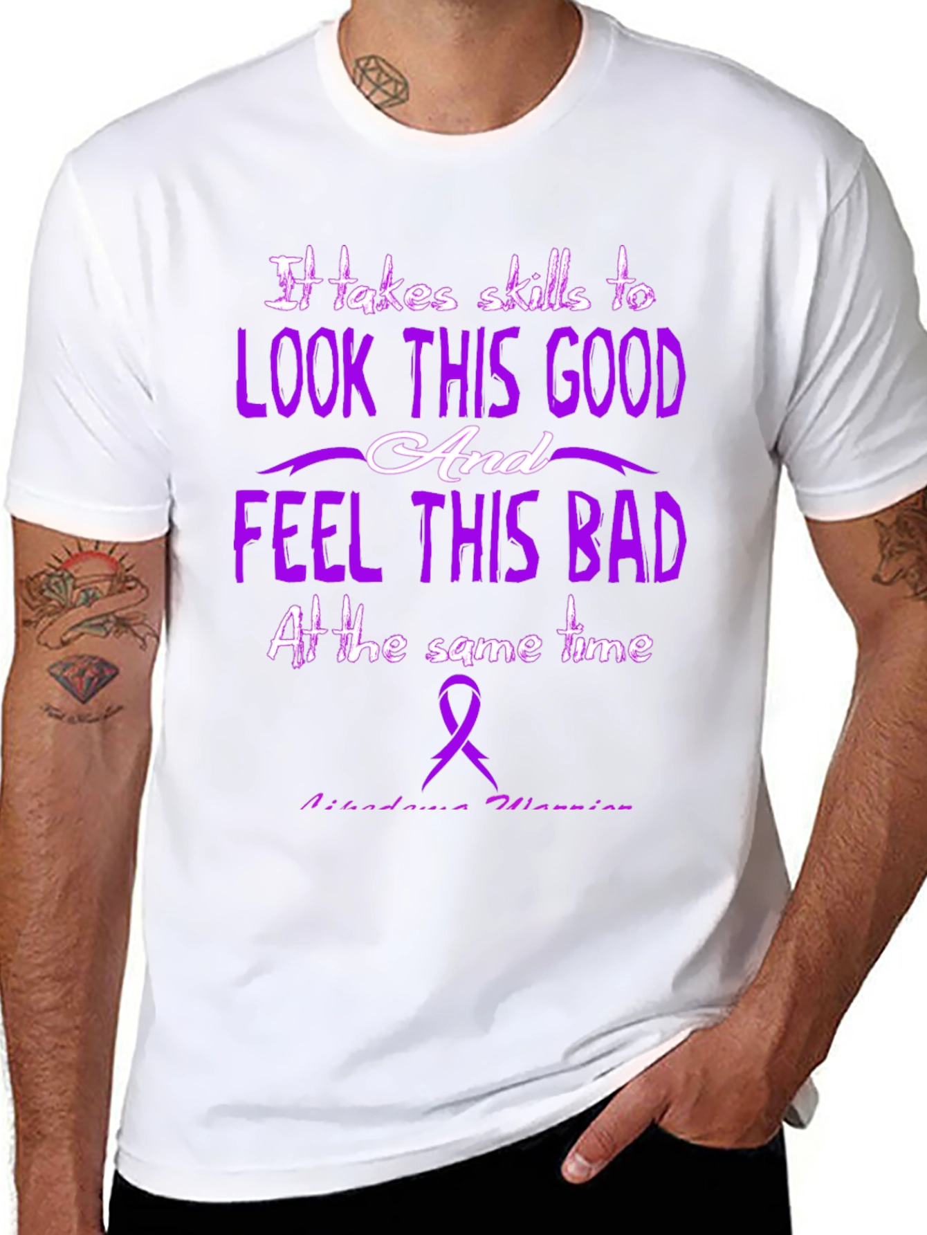 Black Skills to Look Good T-Shirt - Migraine Warrior Awareness Tee view 8