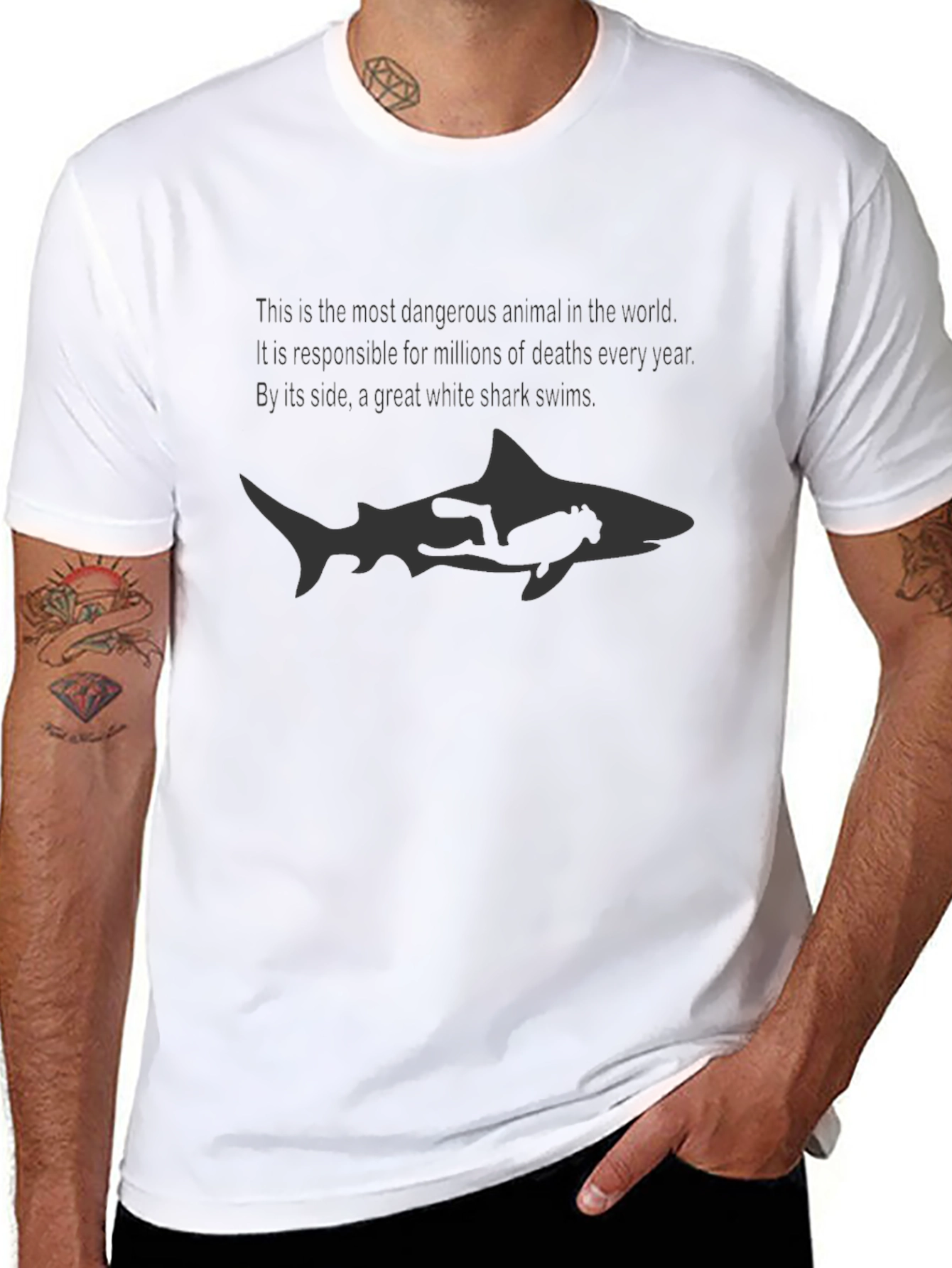Black Great White Shark Danger T-Shirt view 8
