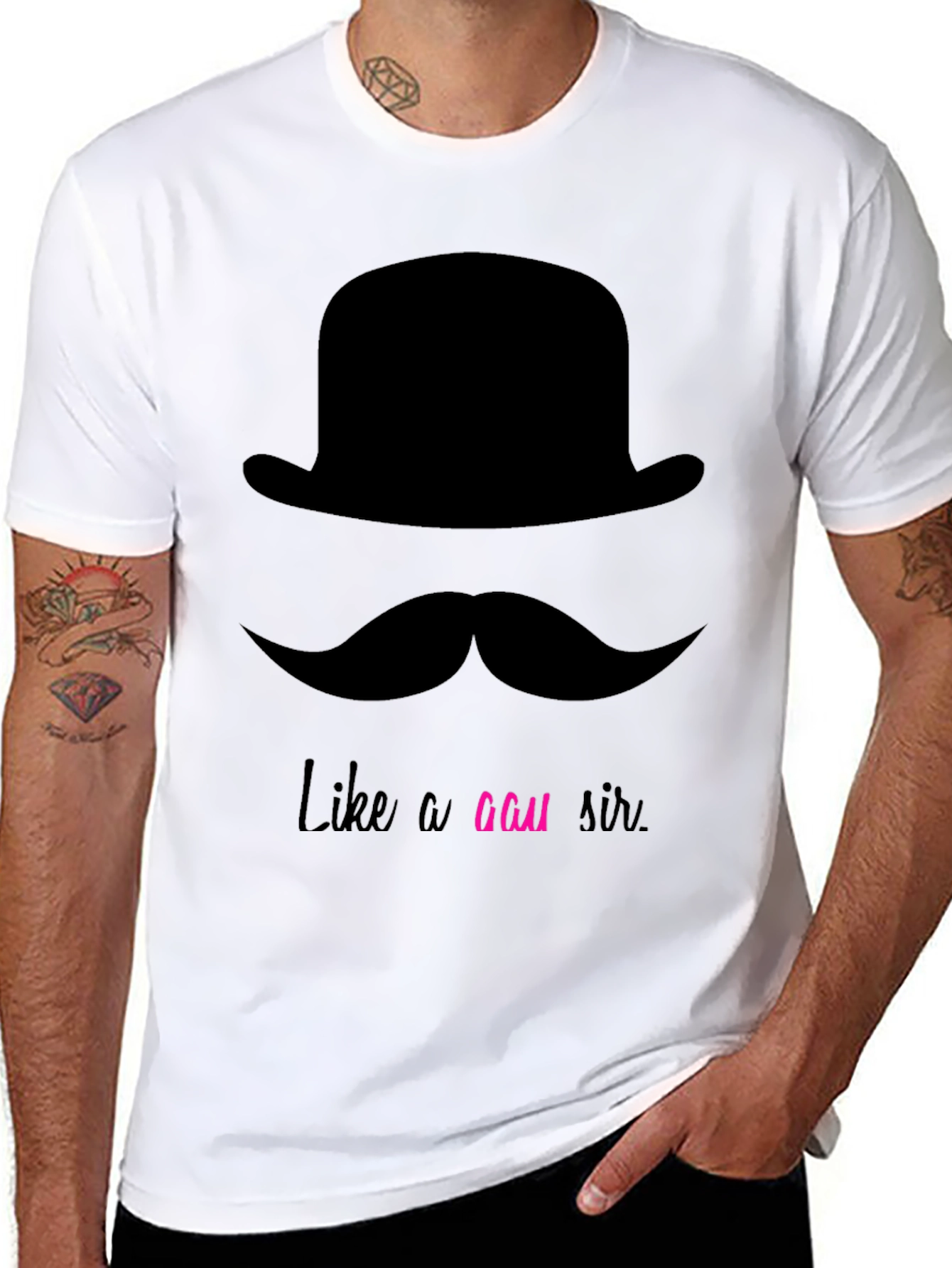 Black Dapper Mustache & Bowler Hat Graphic Tee - Like a GAU Sir view 8