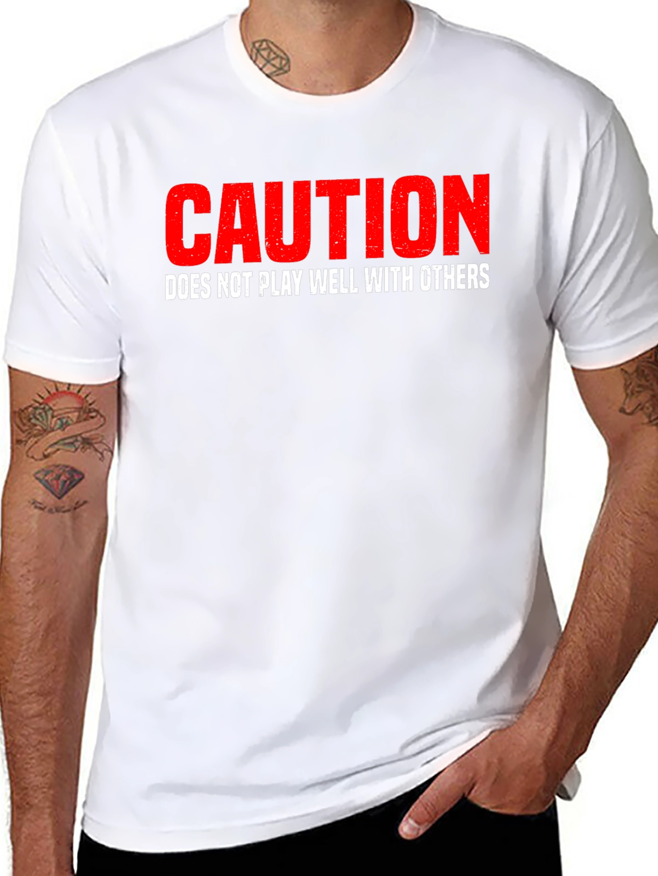 Black Caution: Does Not Play Well With Others Graphic Tee view 8