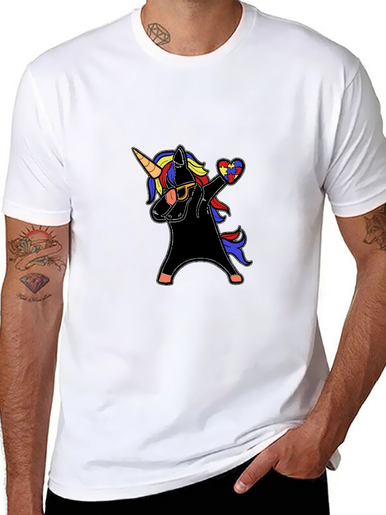 Black Unicorn Autism Awareness Dabbing T-Shirt view 8