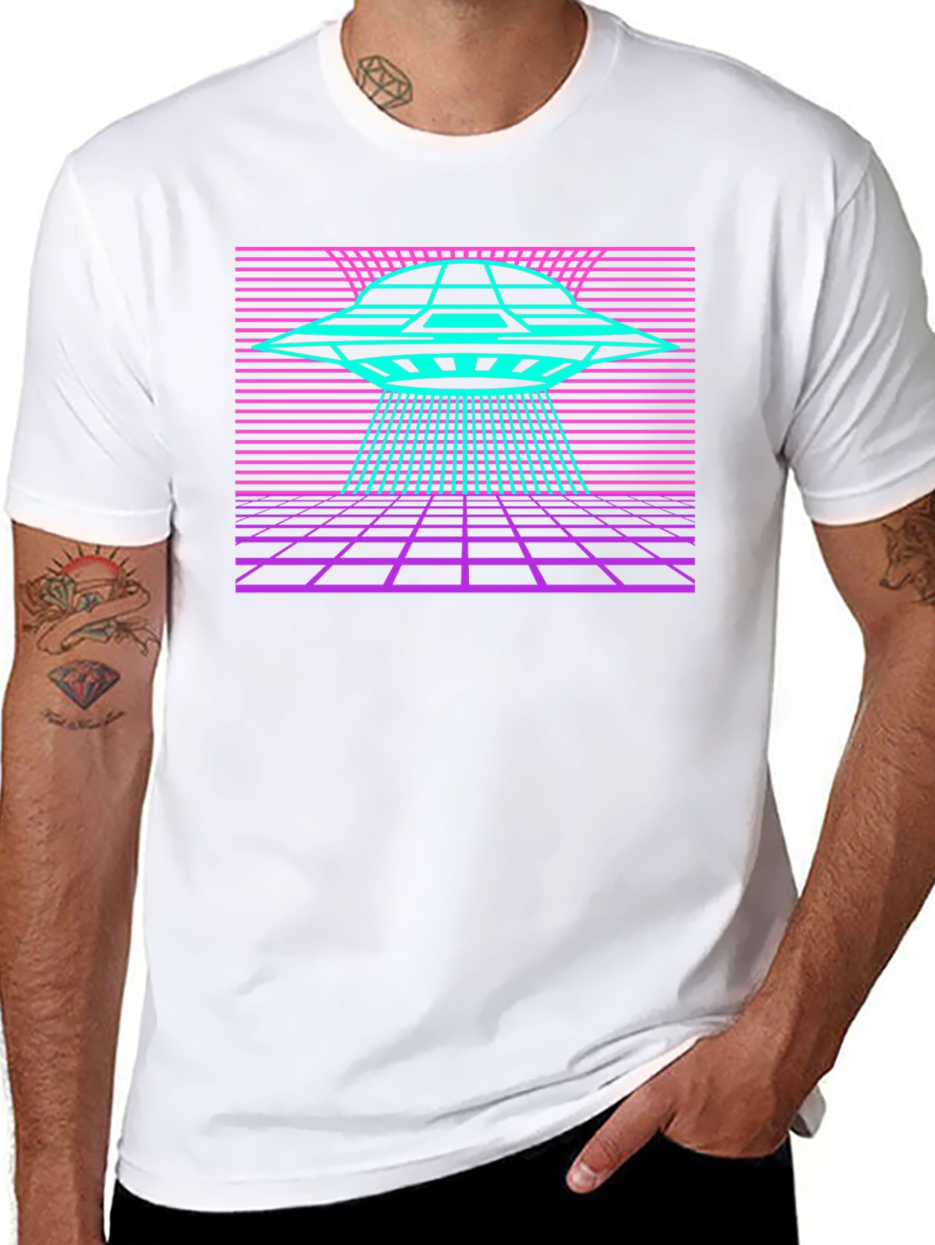 Black Retro UFO T-Shirt Synthwave Graphic Tee view 8