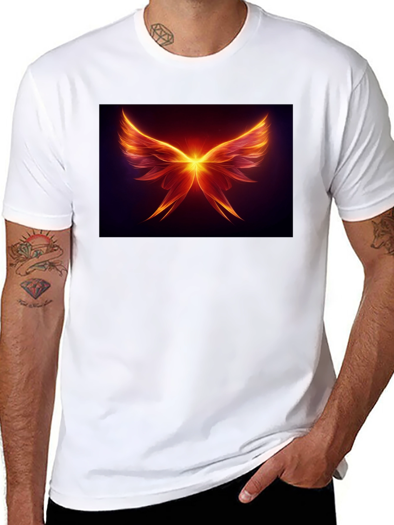 Black Fiery Wings Graphic Tee - Black Cotton Blend view 8