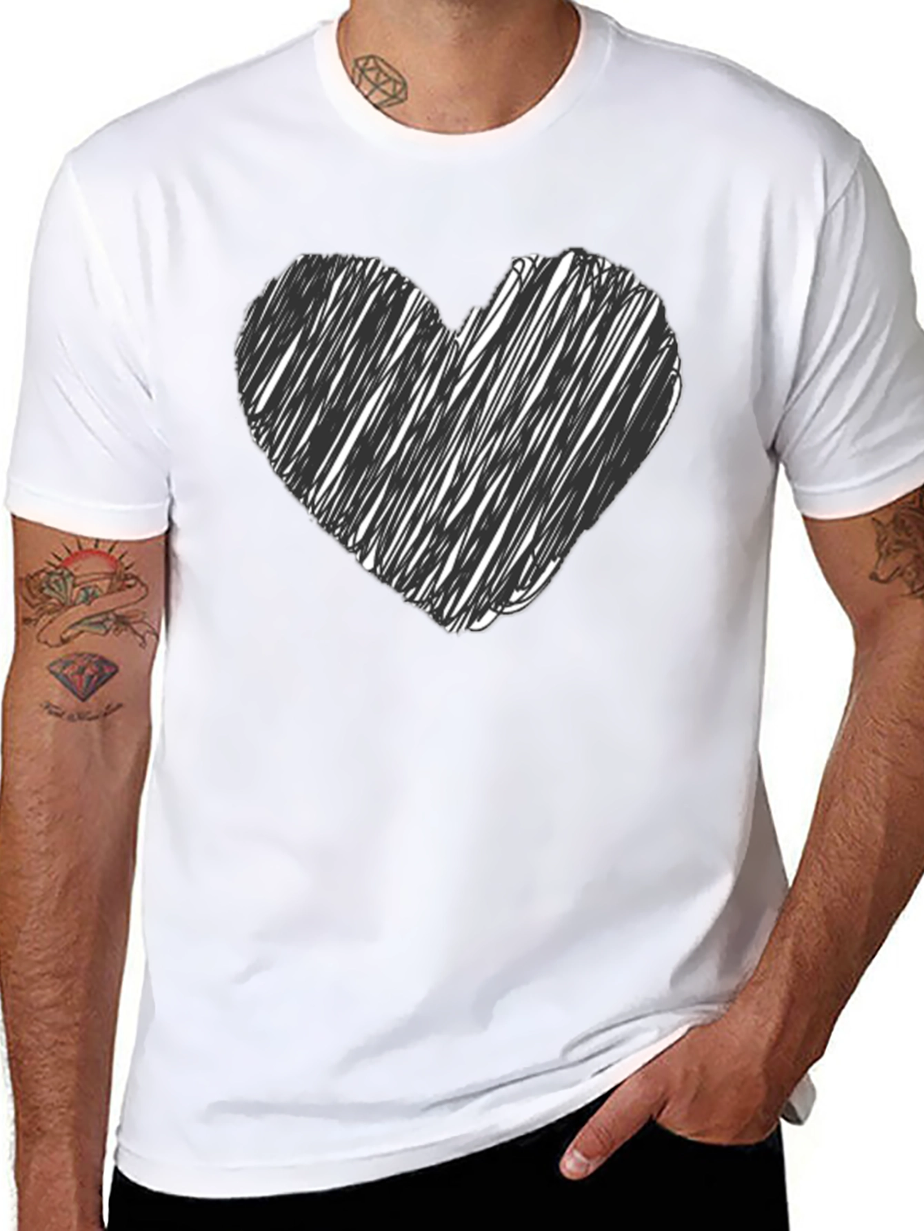 Black Heart Scribble Graphic Tee - Black Casual T-Shirt view 8
