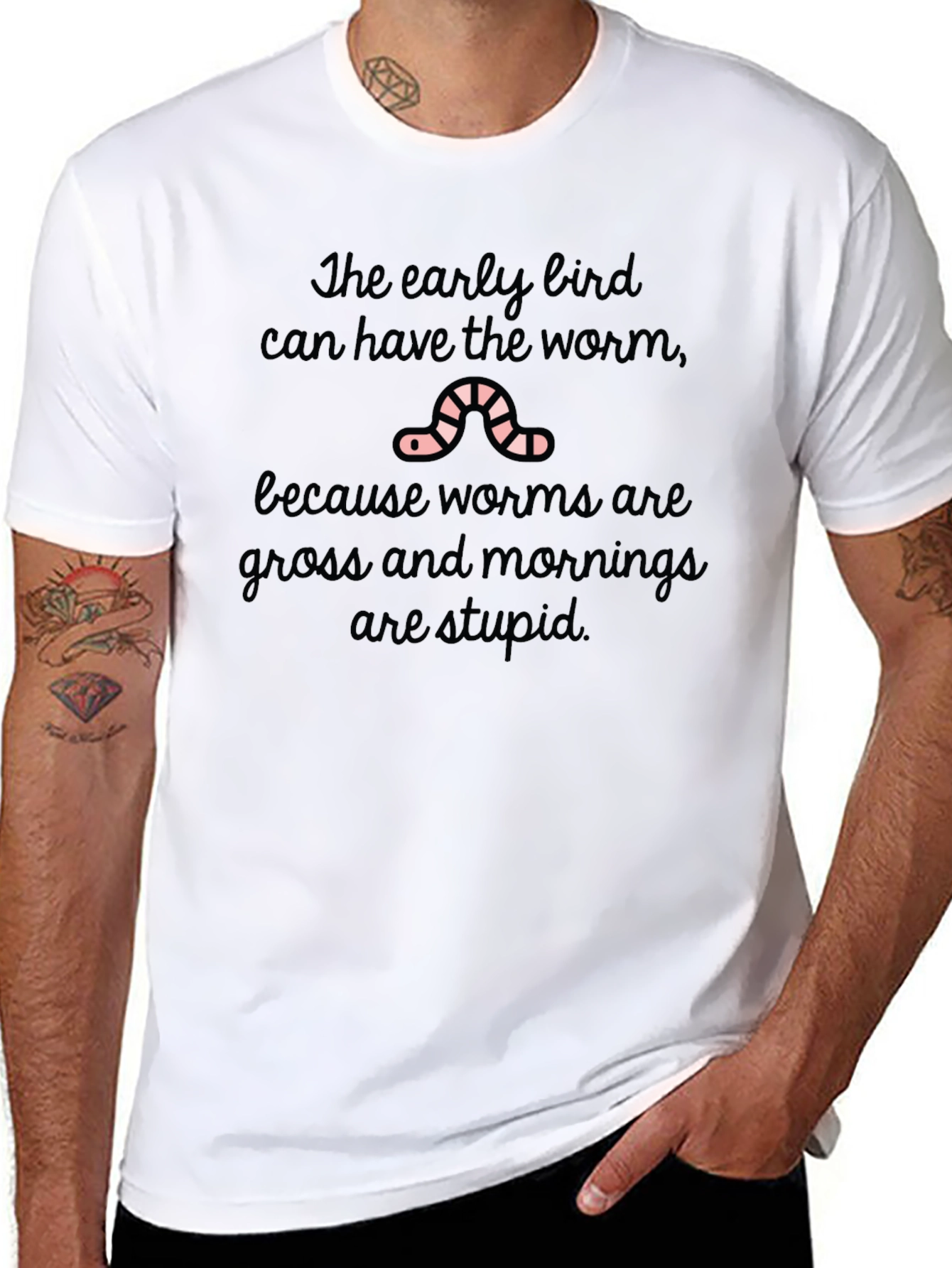 Black Early Bird Worm Funny Graphic T-Shirt view 8