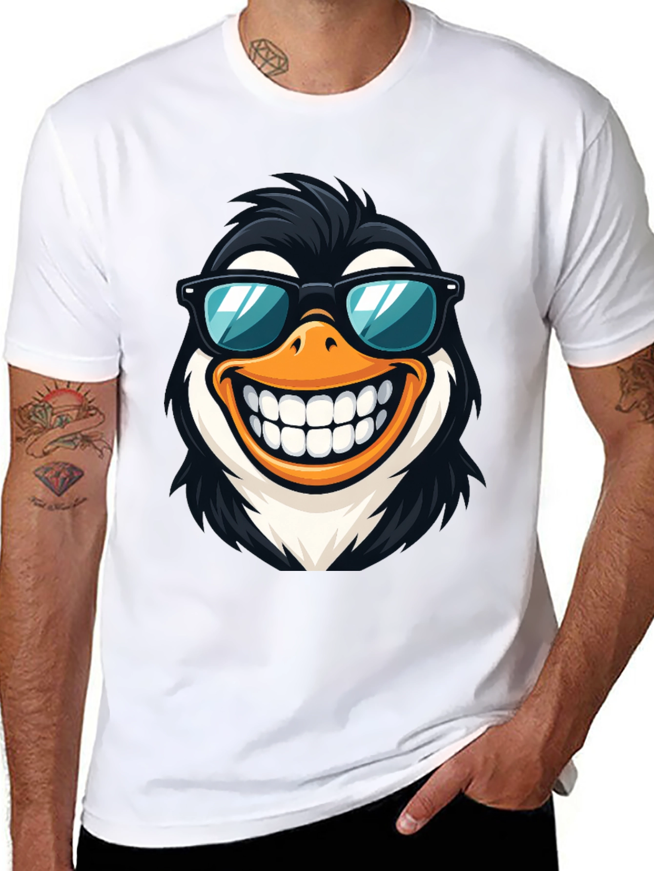 Black Cool Penguin Graphic Tee - Black Cotton T-Shirt view 8