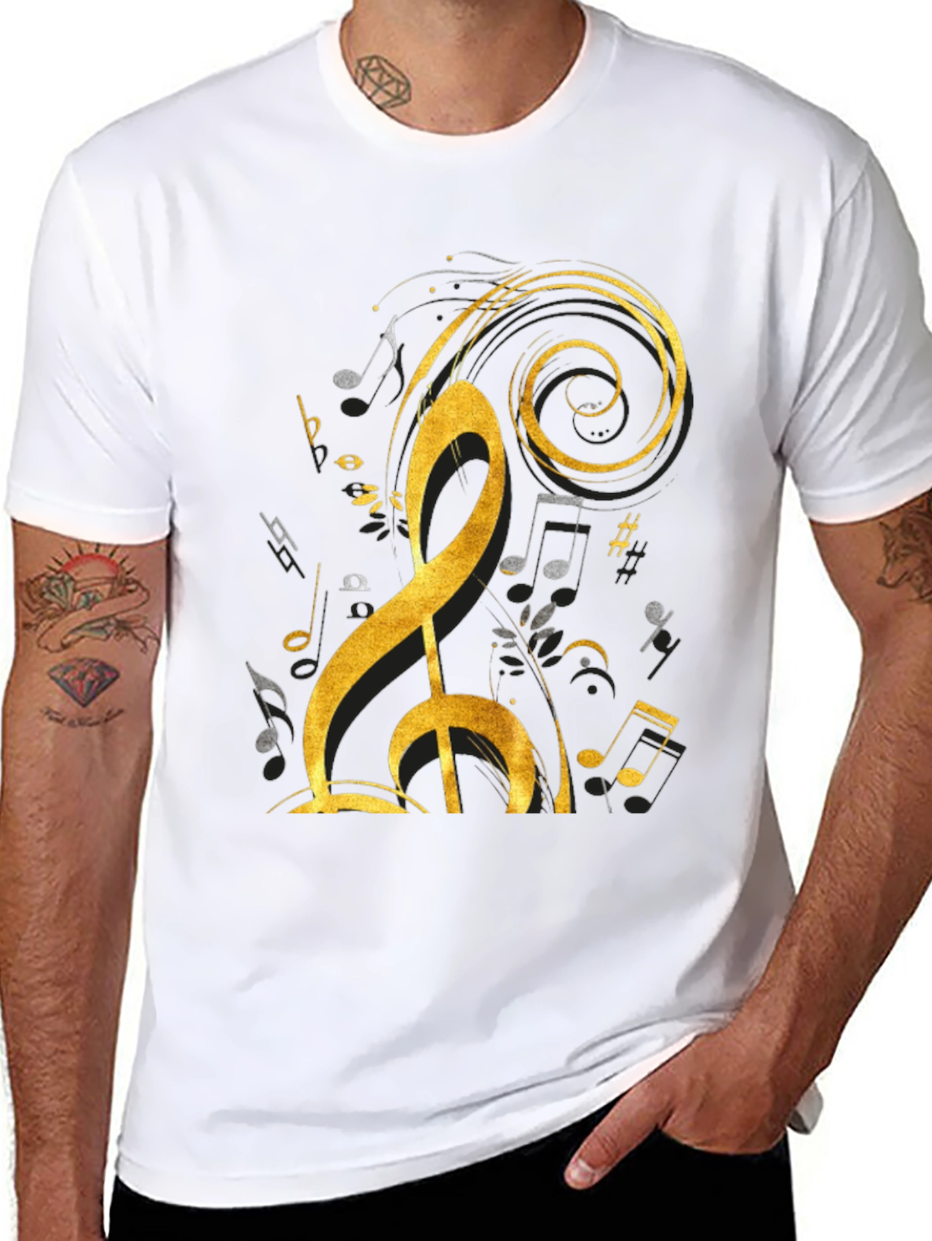 Black Musical Note Graphic Tee - Black Cotton T-Shirt view 8