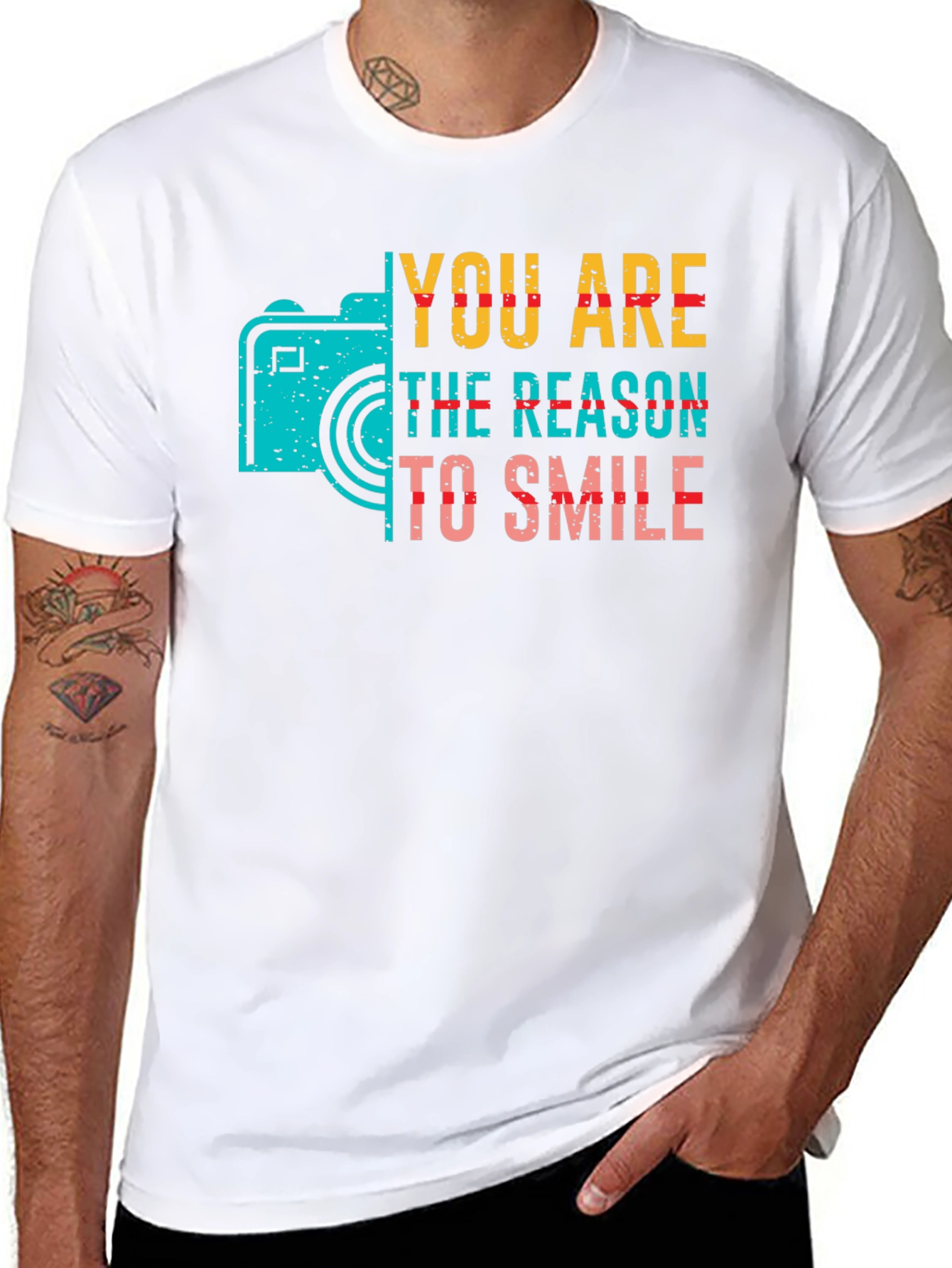 Black You Are The Reason To Smile Camera Graphic Tee view 8
