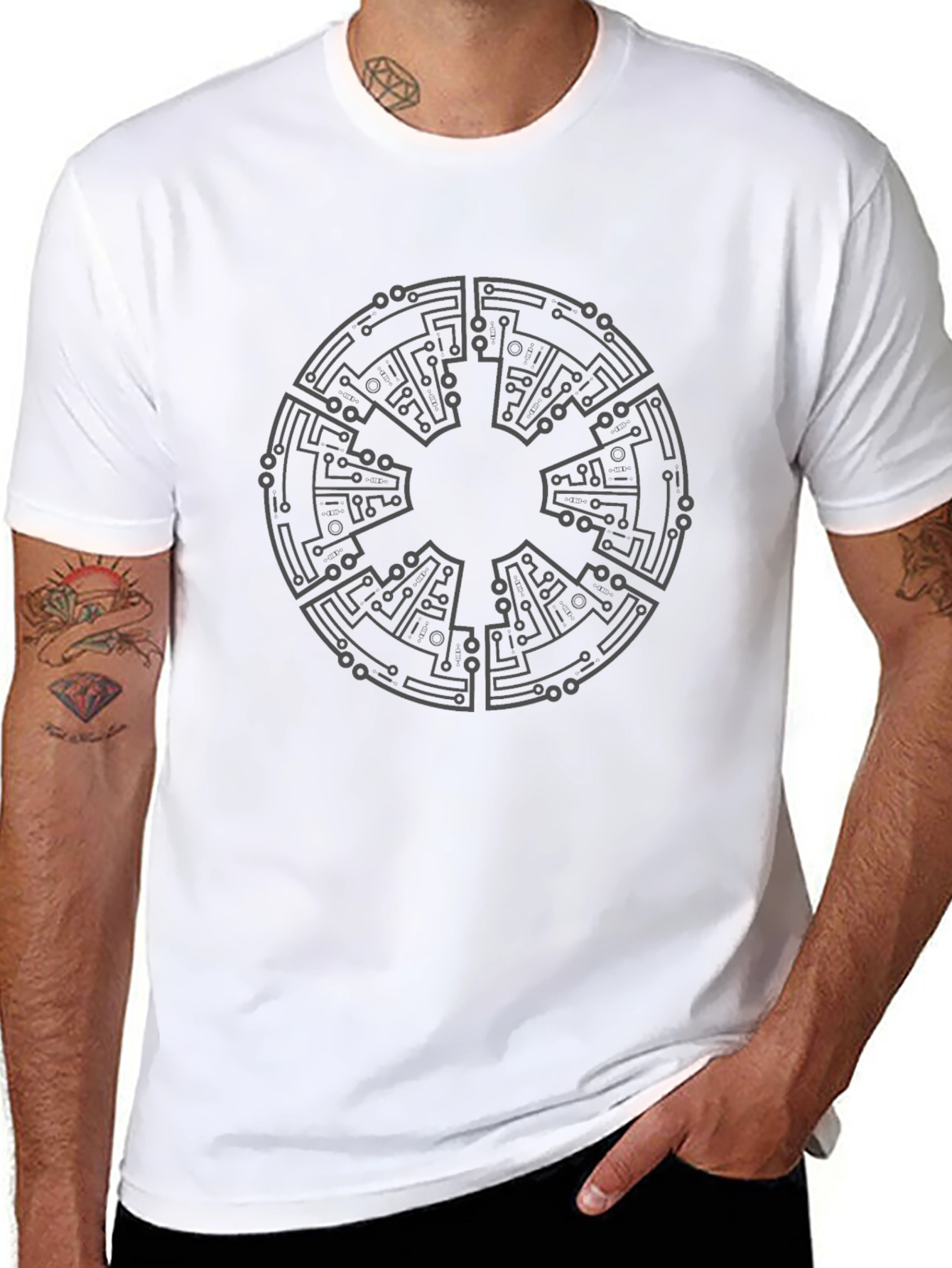 Black Tech Circuit Mandala Black T-Shirt view 8