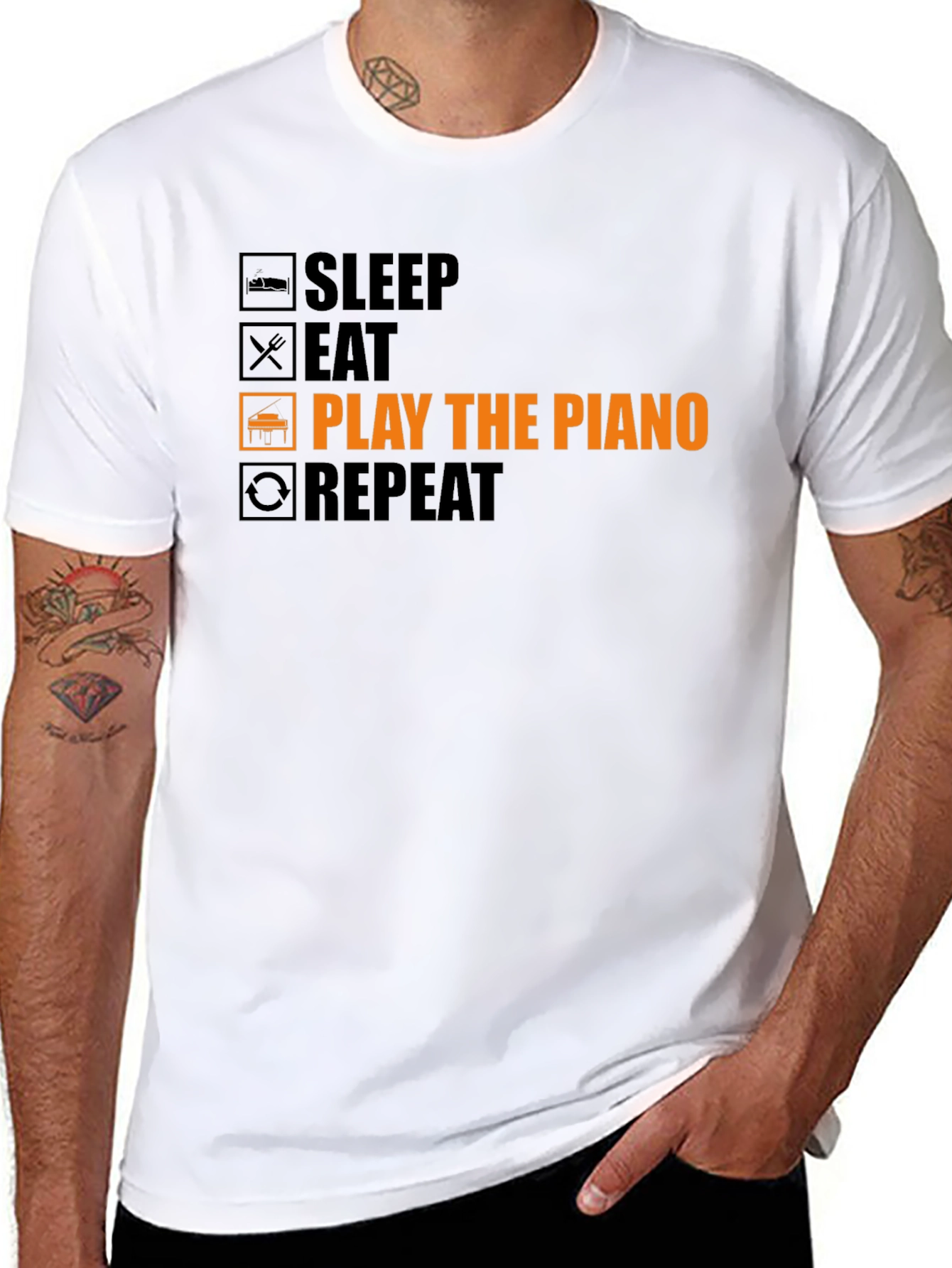 Black Piano Player T-Shirt: Sleep, Eat, Play, Repeat! view 8
