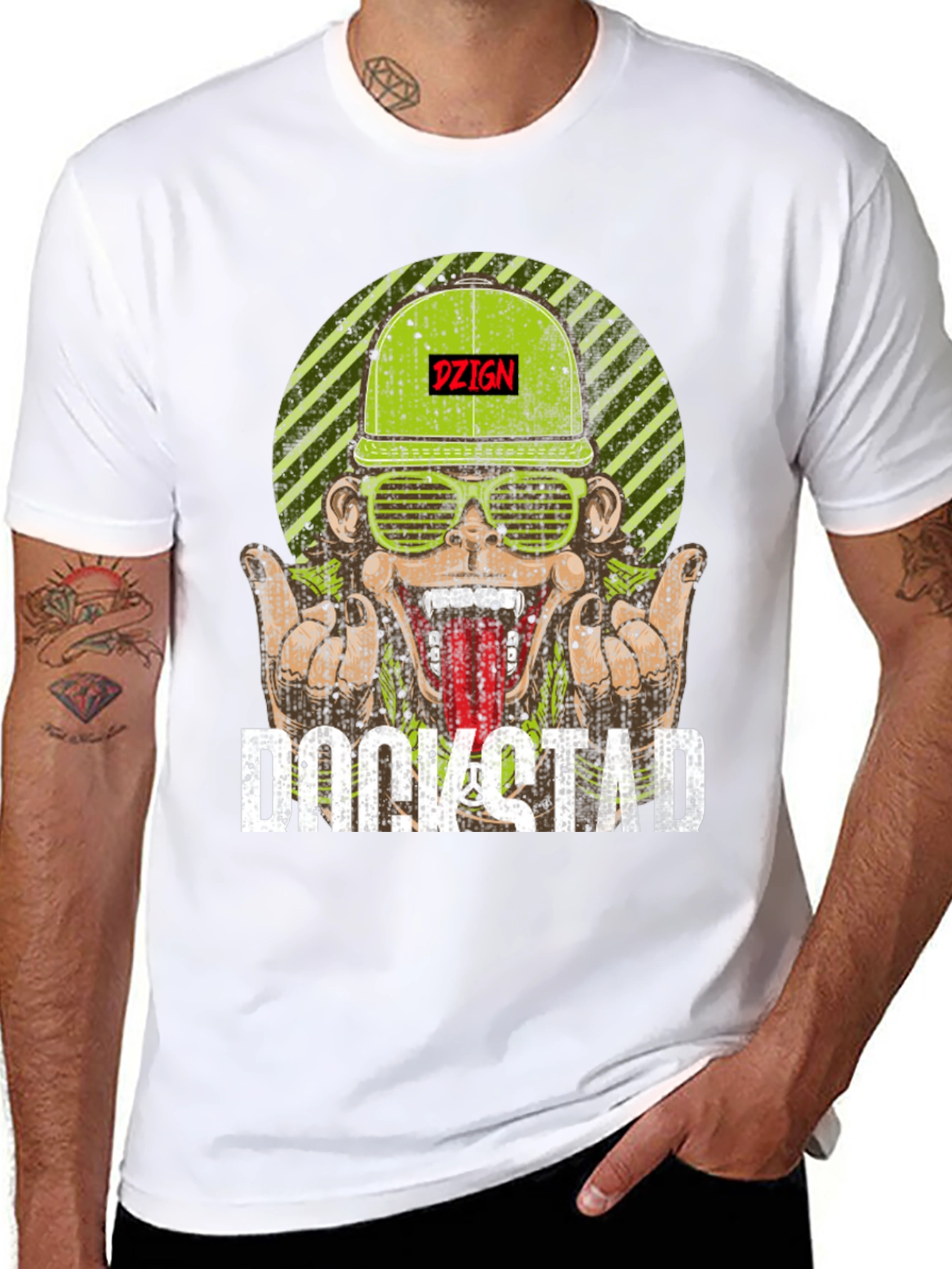 Black DZIGN Rockstad Monkey Graphic T-Shirt view 8