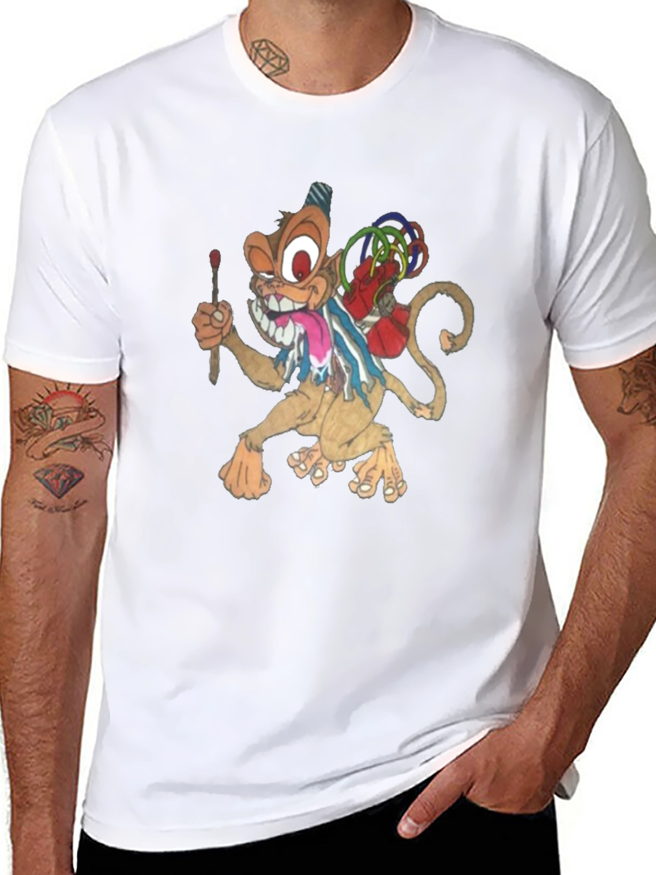 Black Cartoon Monkey Graphic Print T-Shirt view 8