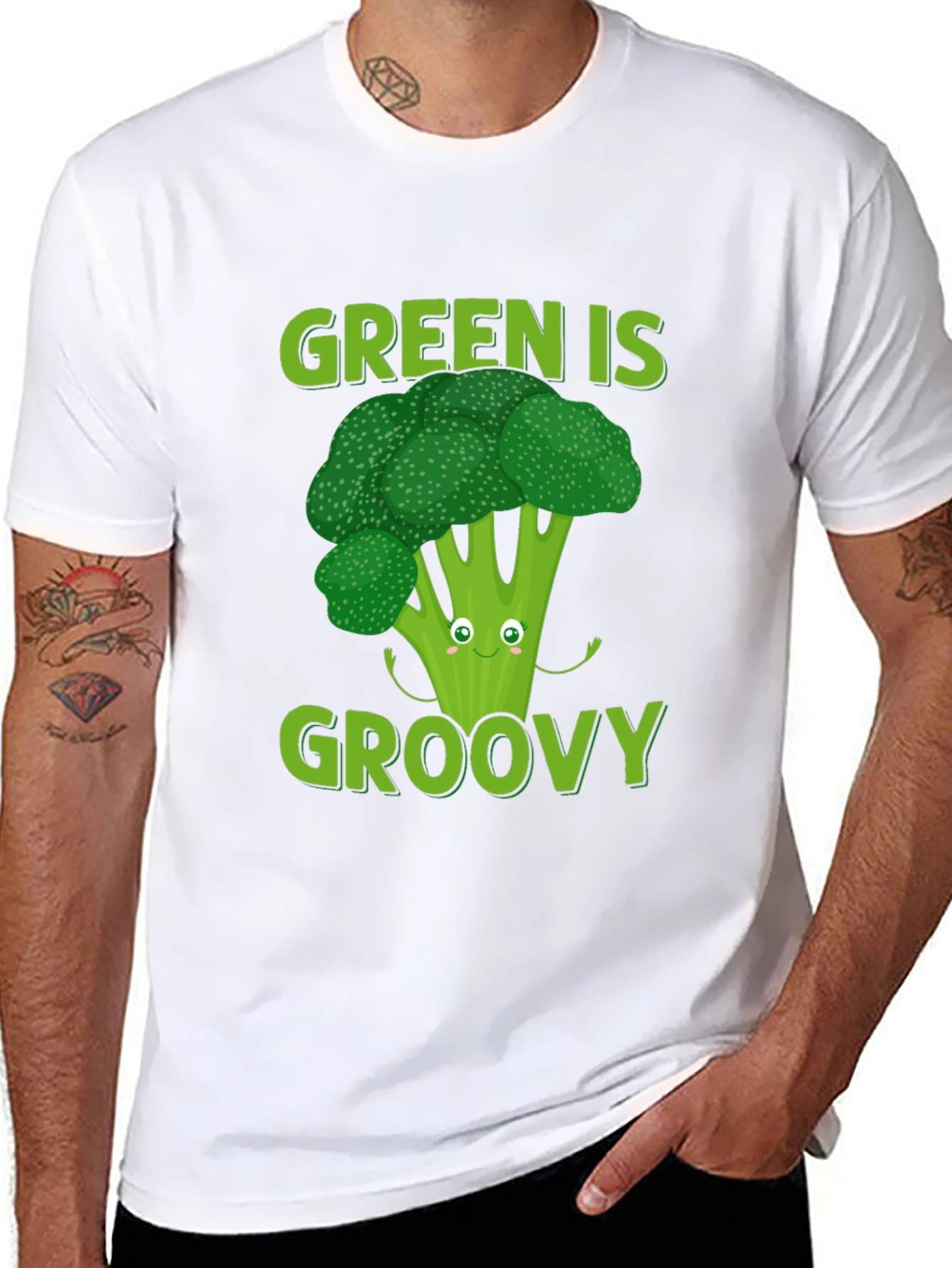 Black Green is Groovy Broccoli T-Shirt view 8