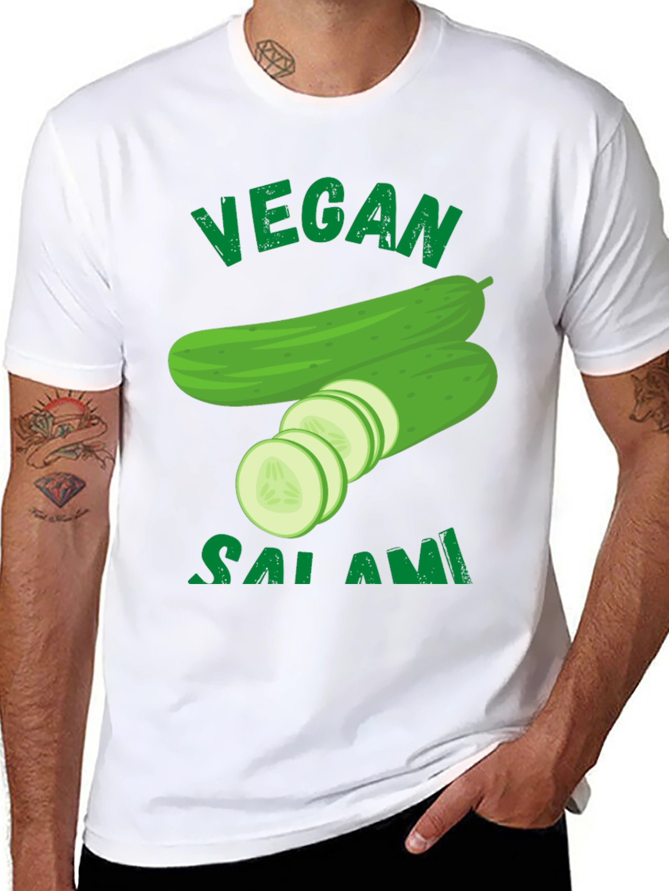 Black Vegan Salami Cucumber Graphic T-Shirt view 8