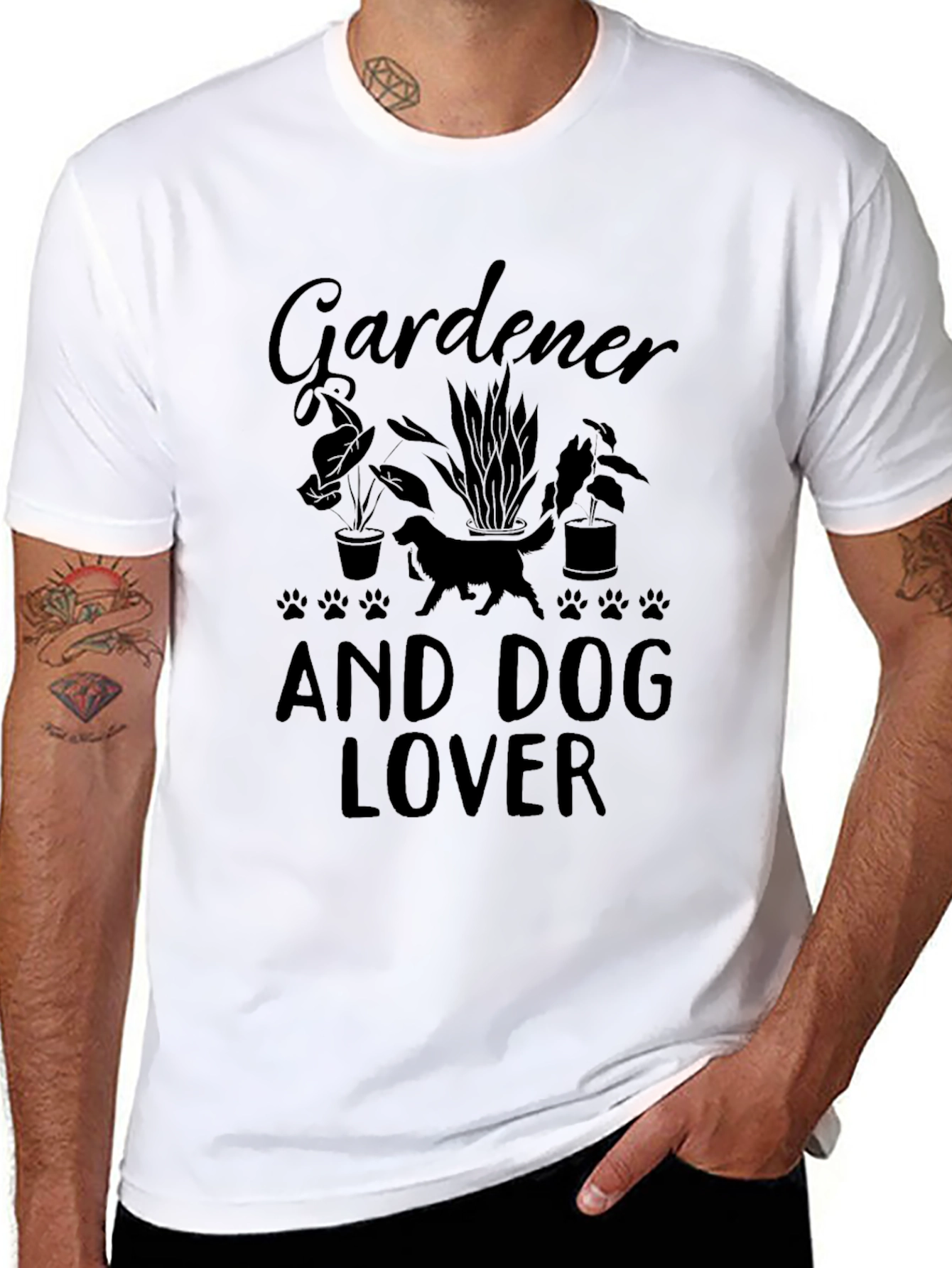 Black Gardener and Dog Lover Black Graphic T-Shirt view 8