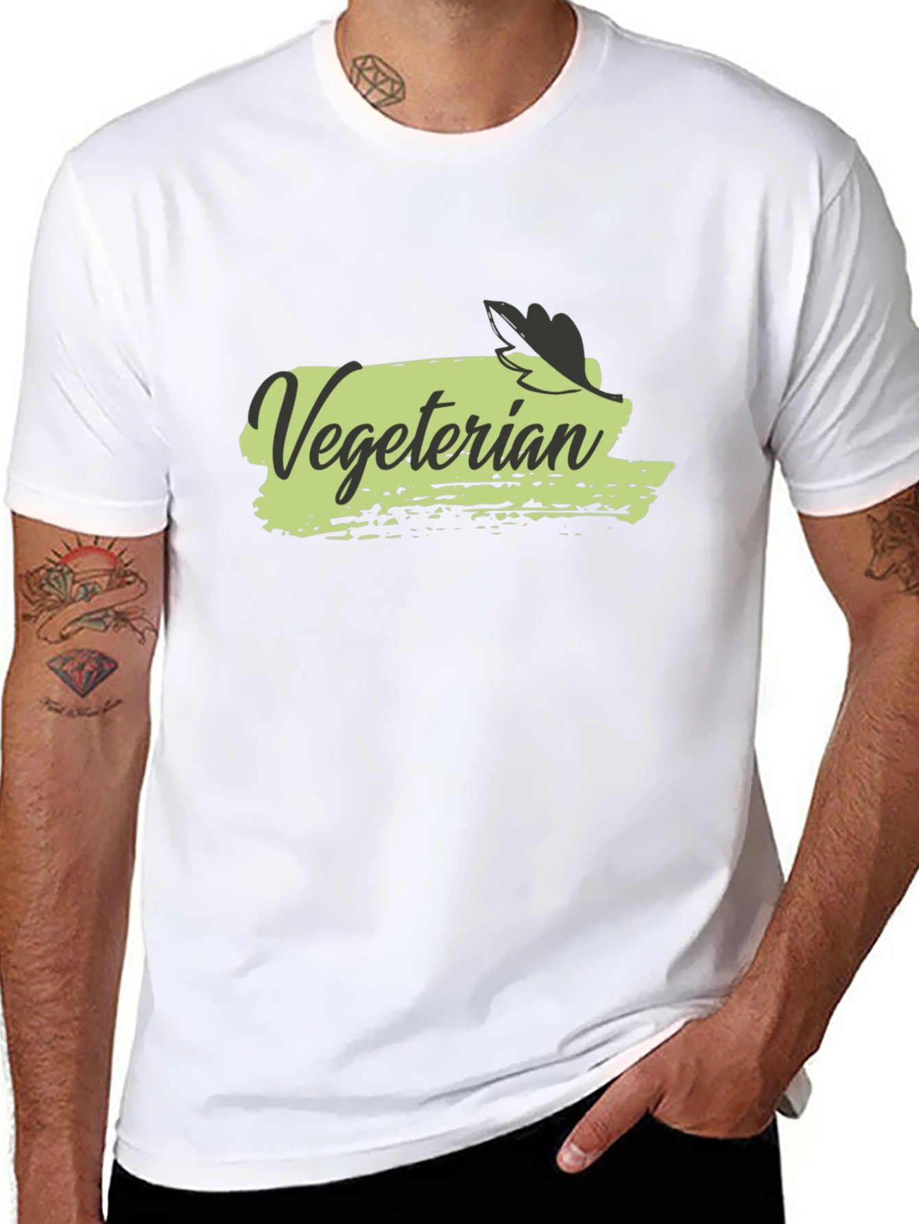 Black Vegetarian T-Shirt Black Cotton Crew Neck Casual Wear view 8