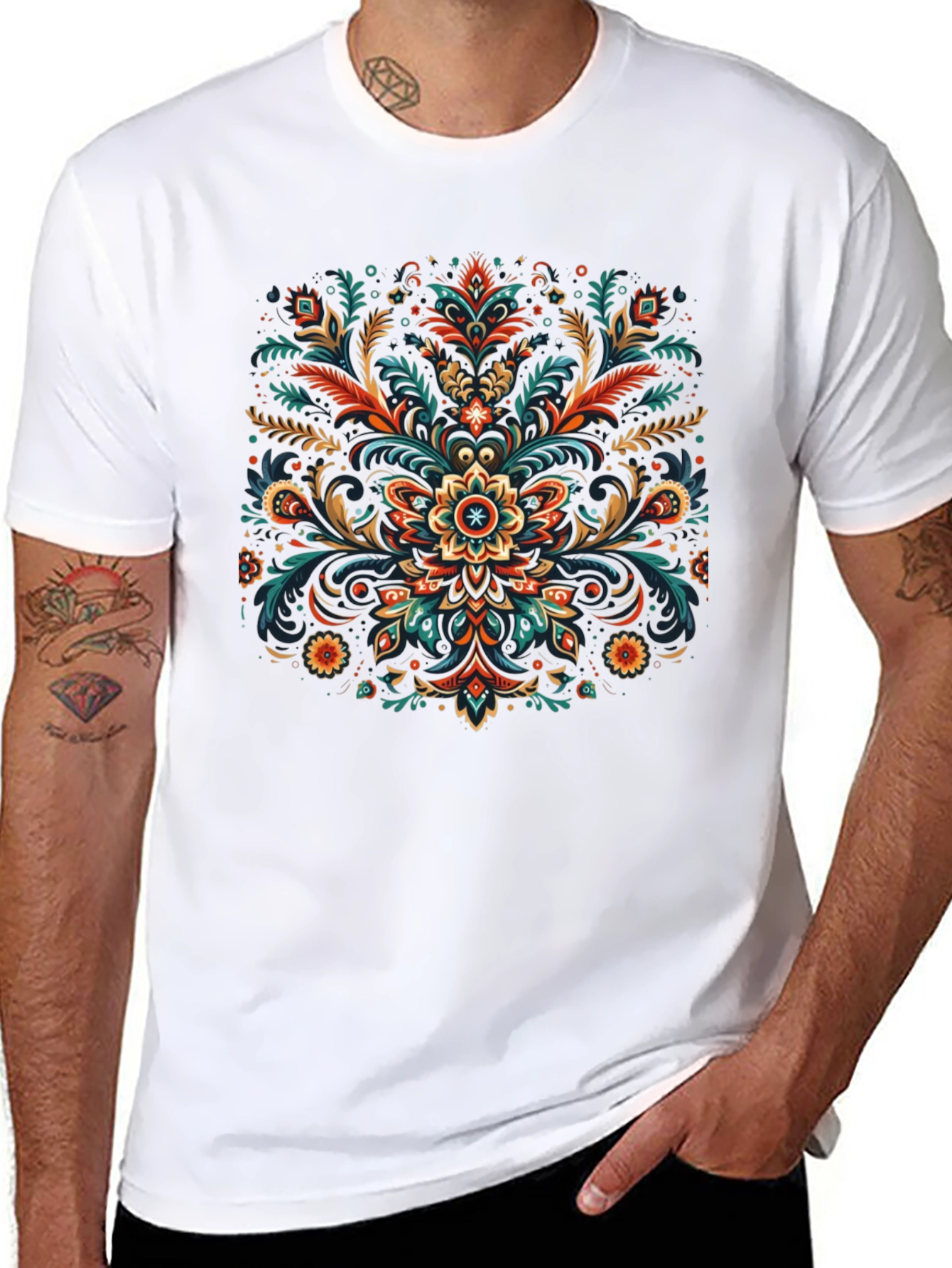 Ornate Floral Graphic Black T-Shirt - 8