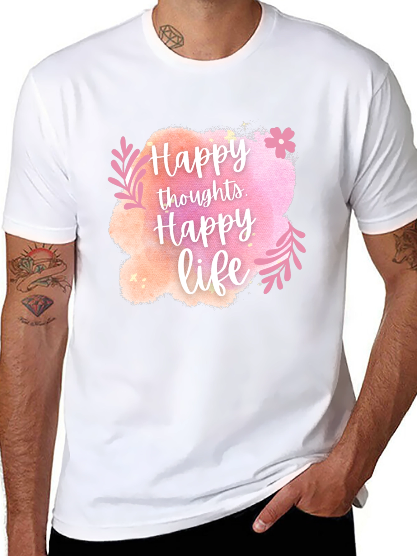 Black Happy Thoughts, Happy Life Graphic Tee view 8