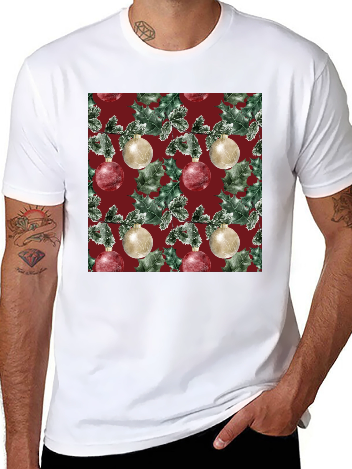 Black Festive Christmas Ornament Pattern T-Shirt view 8