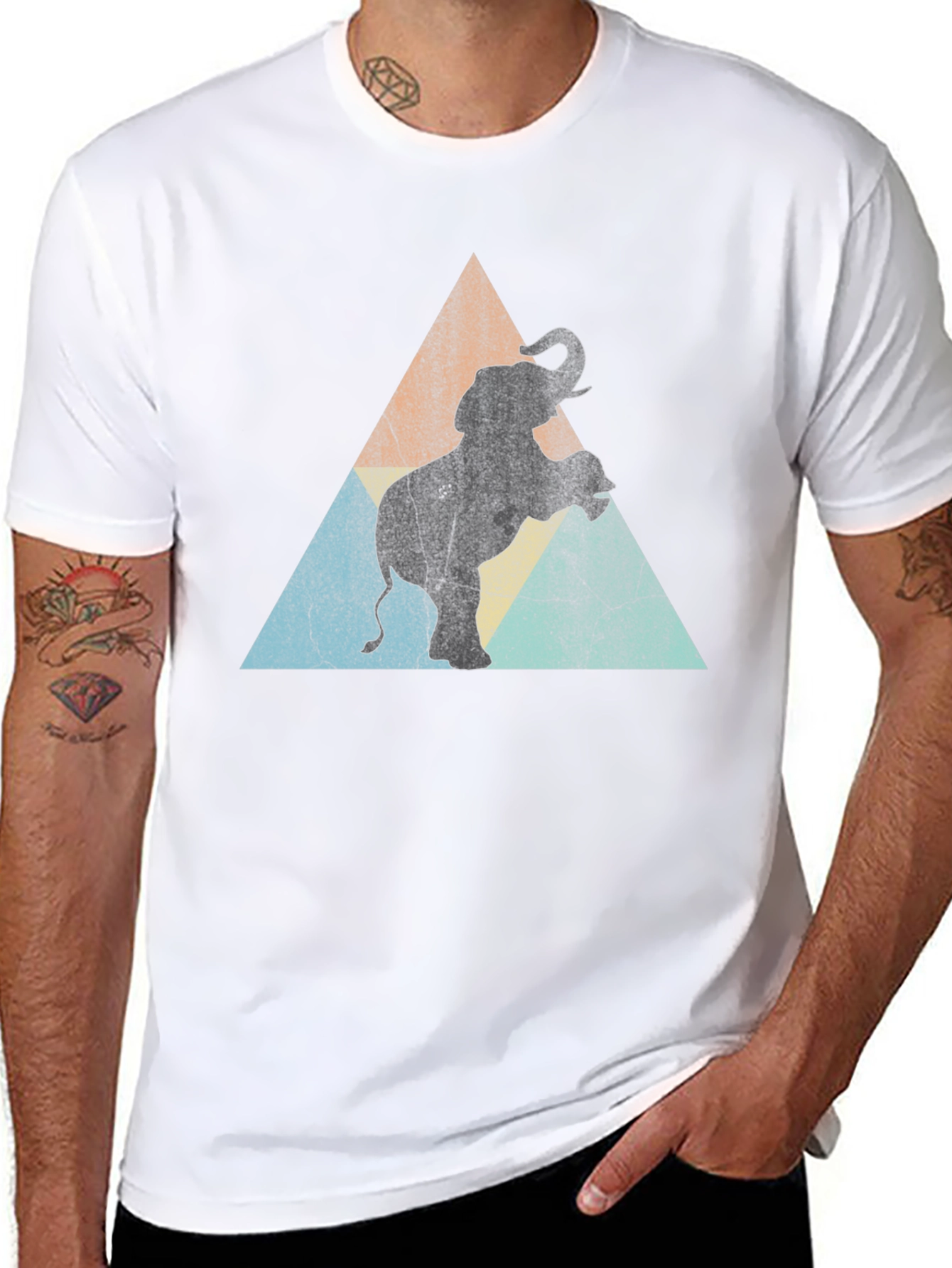 Black Elephant Retro Triangle Men's Black T-Shirt view 8