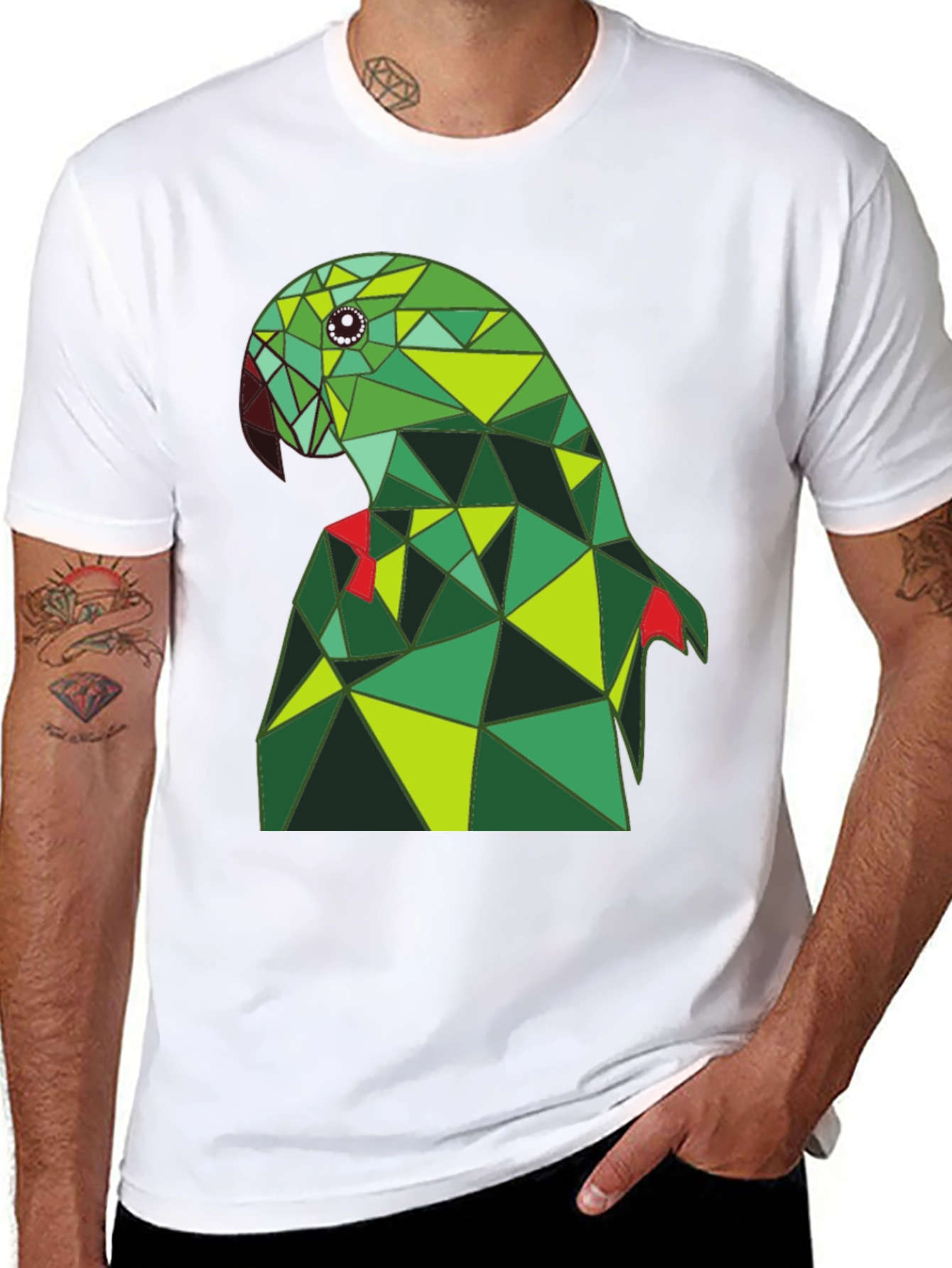 Black Geometric Parrot Tee - Stylish Graphic Print view 8