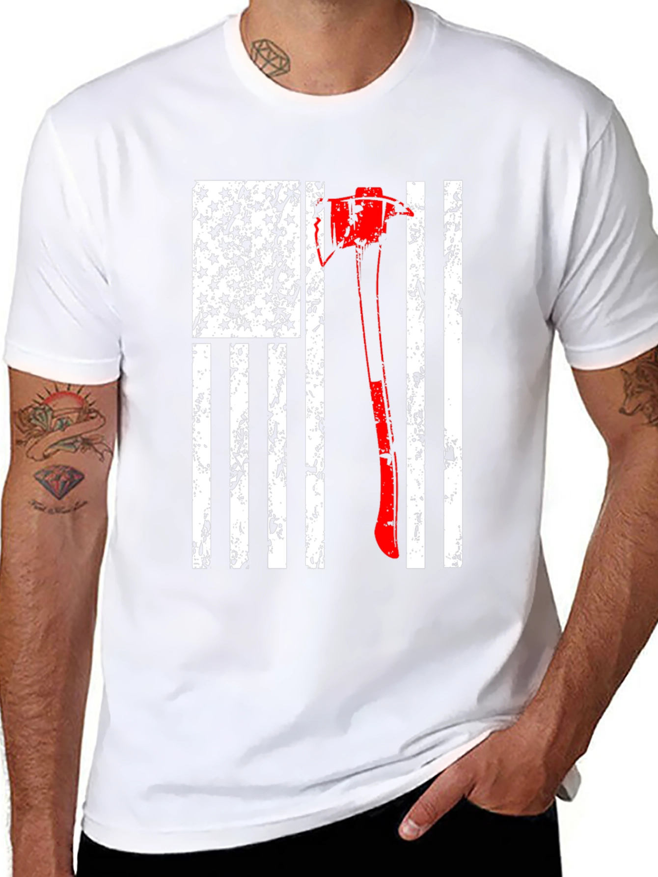Firefighter Axe USA Flag T-Shirt - 8