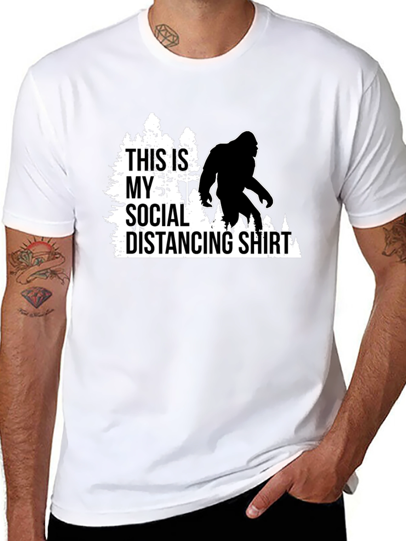 Black Funny Social Distancing Bigfoot Graphic Tee view 8