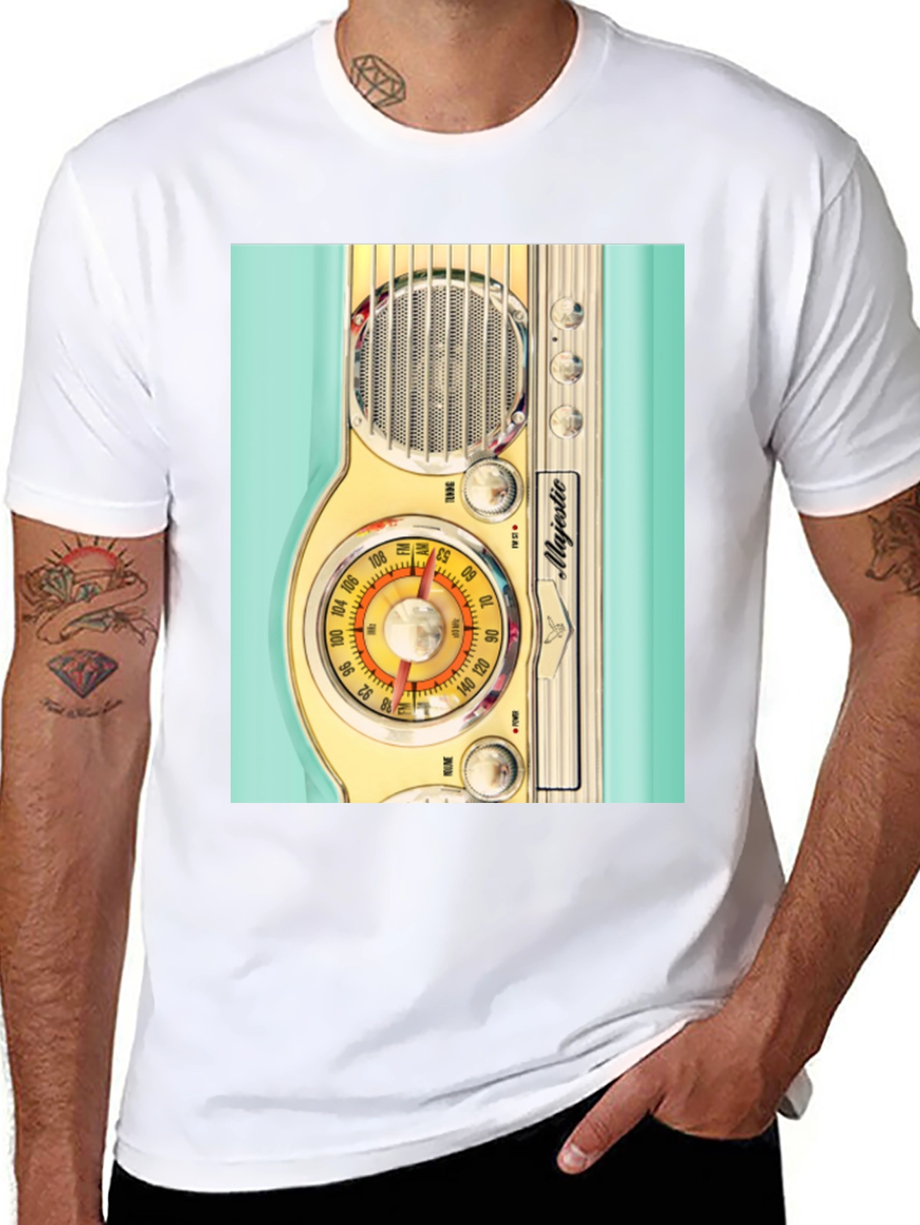 Black Retro Radio Graphic Tee - Vintage Majestic Radio Design view 8