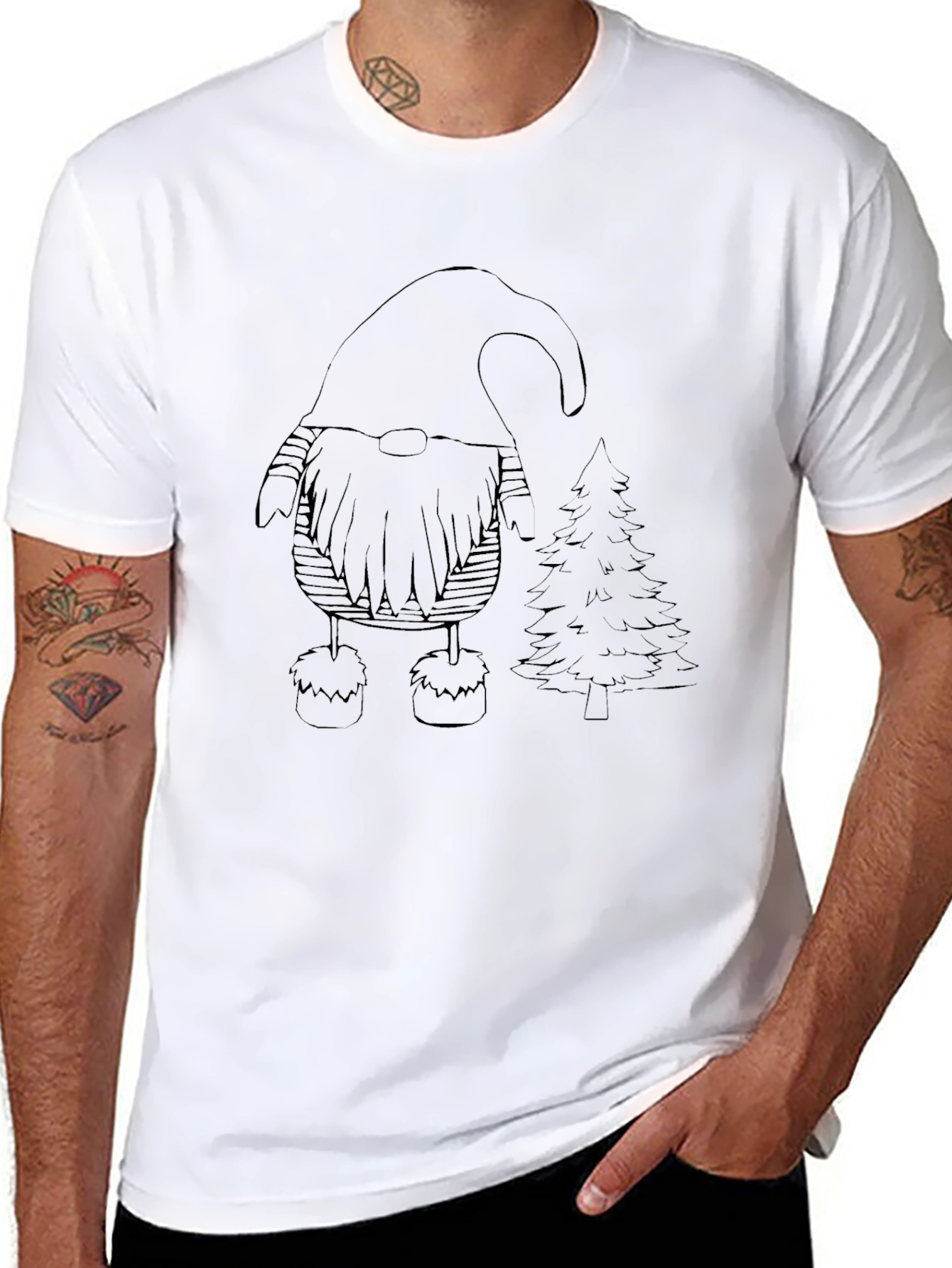 Black Whimsical Gnome & Tree Graphic Tee - Black view 8