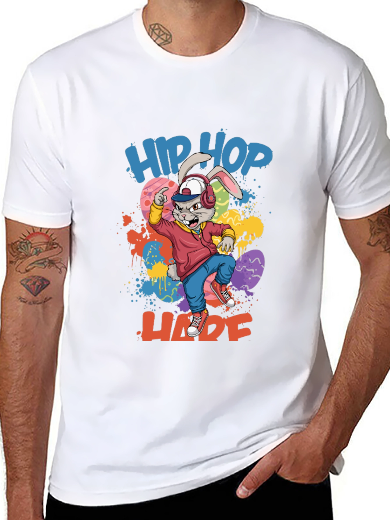 Black Hip Hop Hare Graphic Tee - Cool Bunny T-Shirt view 8
