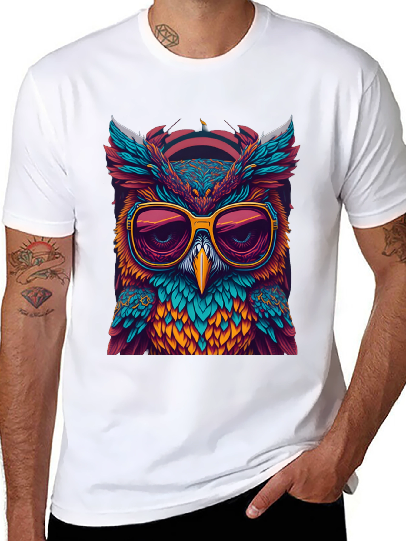 Black Cool Owl Graphic Tee - Unique Design view 8