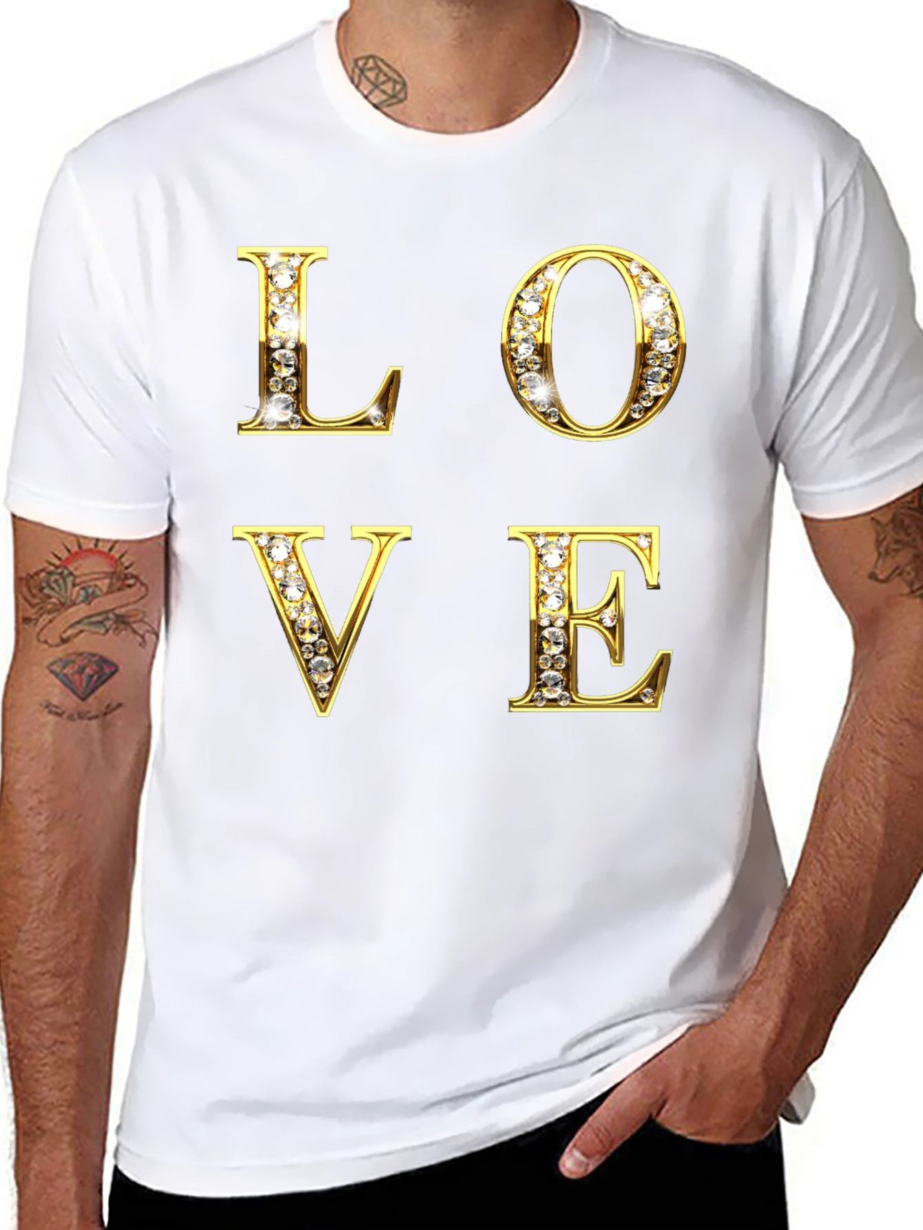 Black LOVE Diamond Letter Graphic Tee - Stylish & Eye-catching view 8