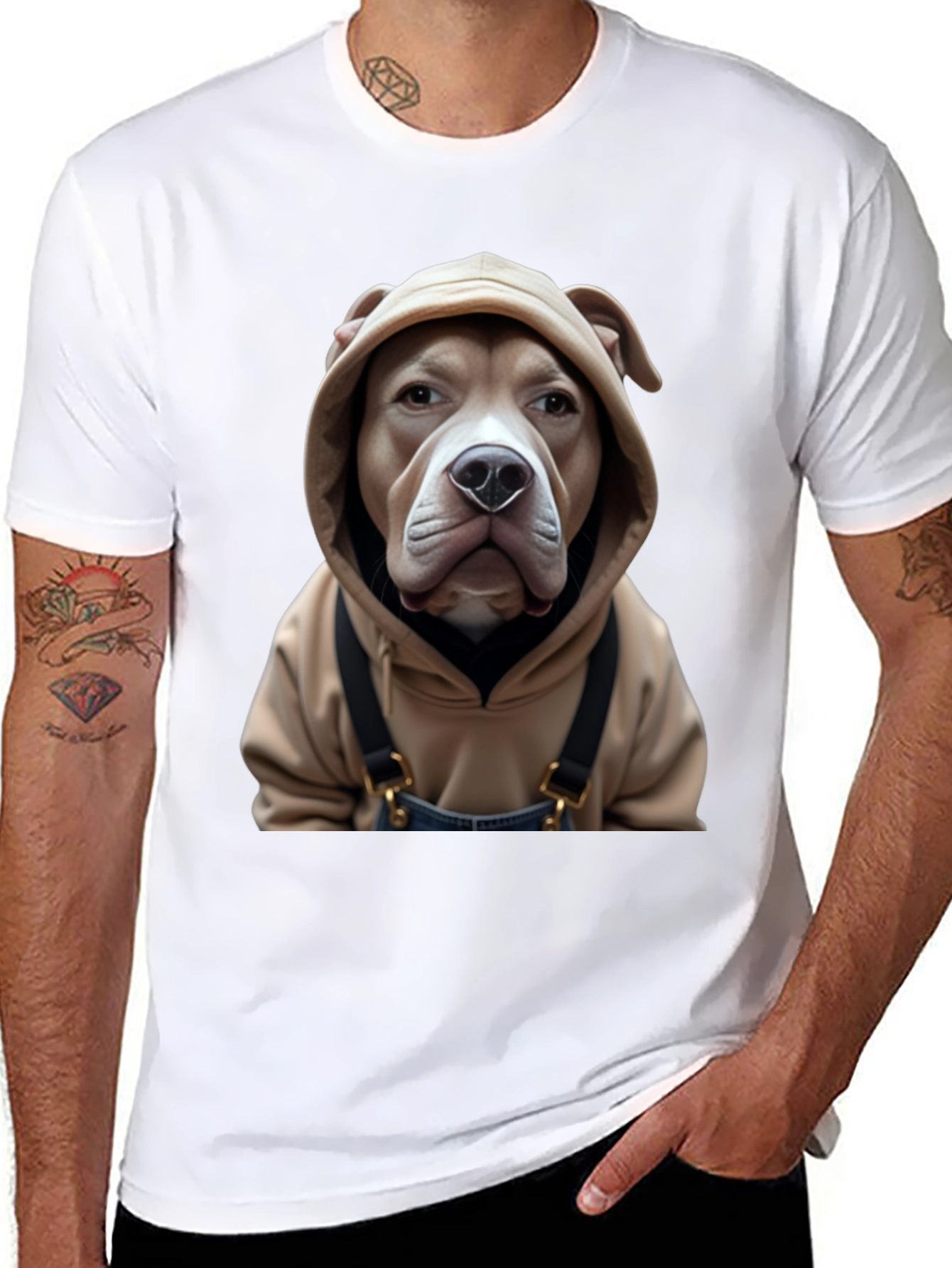 Black Dog in Hoodie T-Shirt - Novelty Graphic Tee view 8