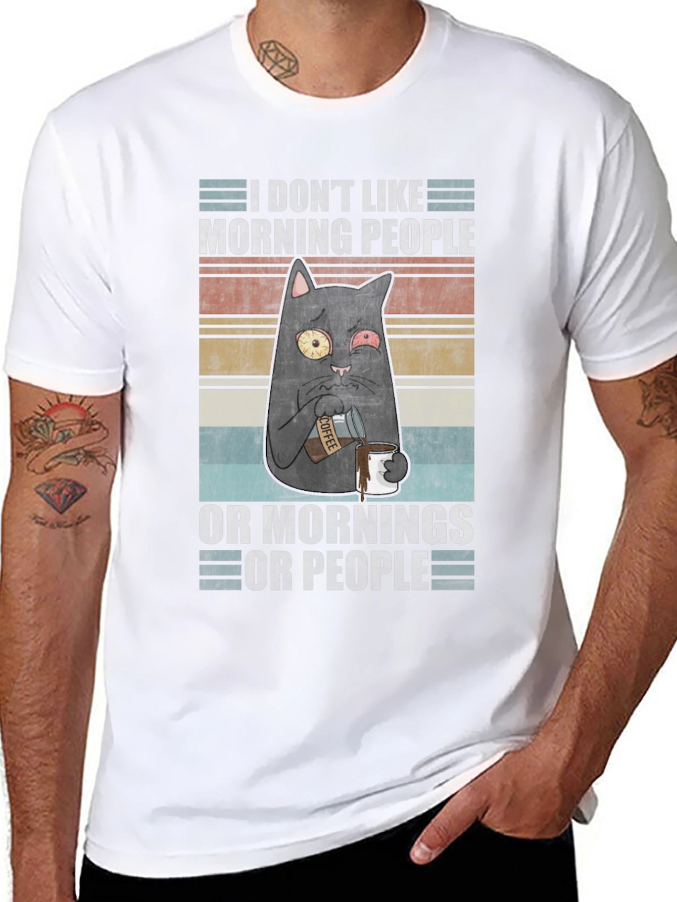 Black Humorous 'I Don't Like Morning People' Cat T-Shirt view 8