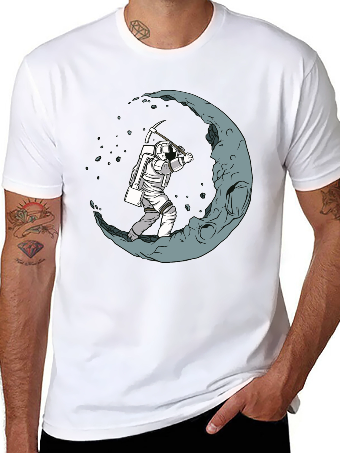 Black Astronaut Moon Mining Black T-Shirt view 8