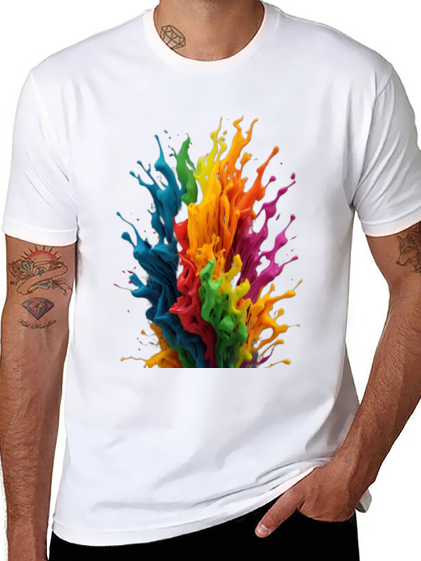 Black Rainbow Paint Splatter Graphic T-Shirt view 8