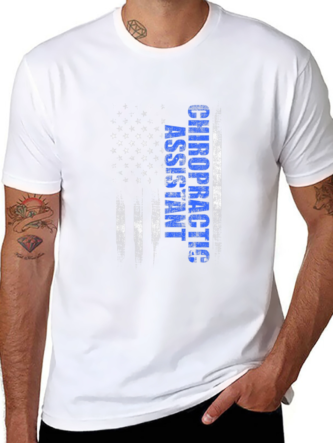Black Chiropractic Assistant American Flag T-Shirt view 8