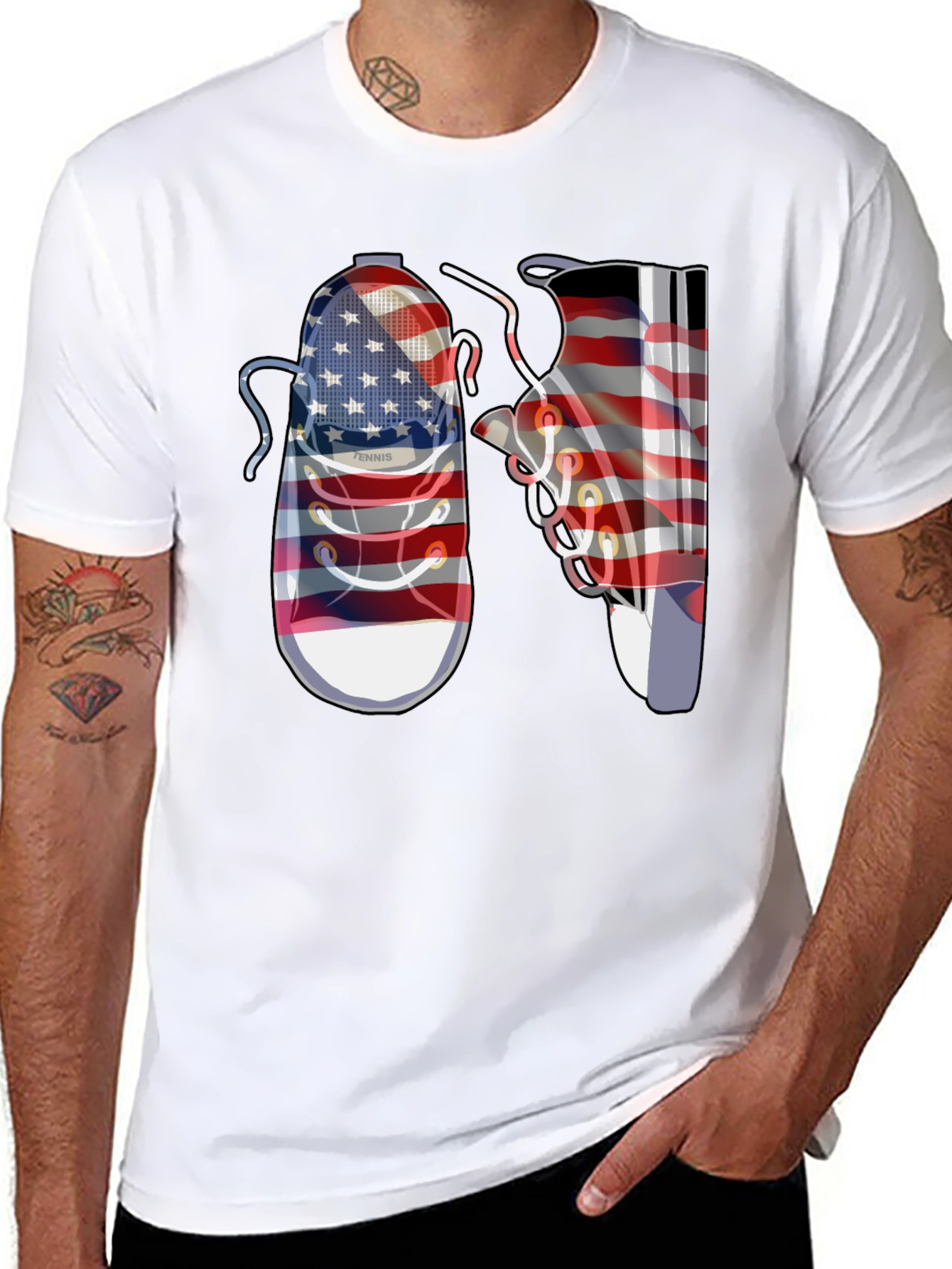Black American Flag Shoes Graphic Tee view 8