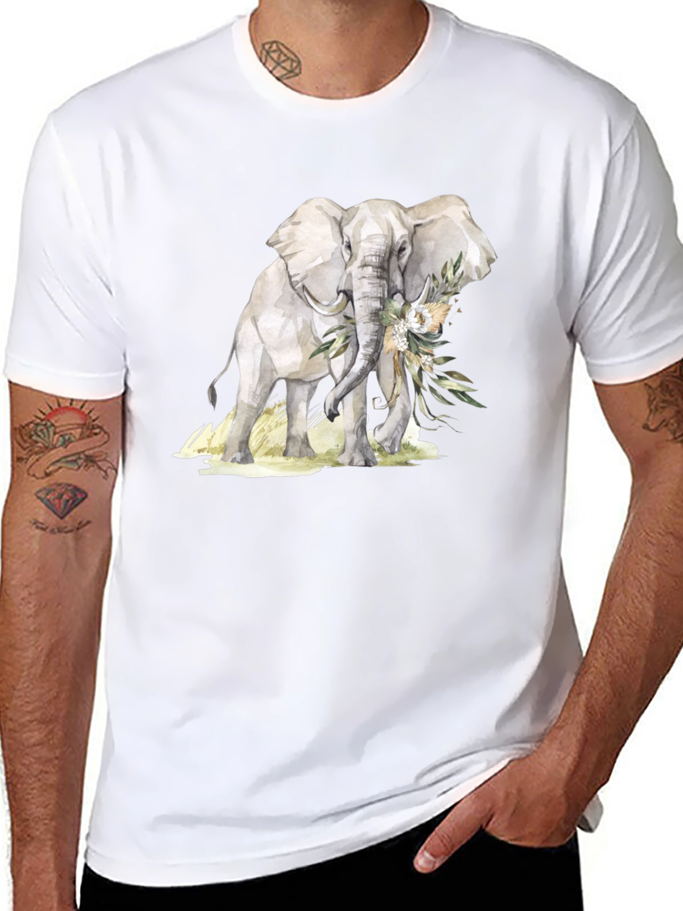 Black Elephant Floral T-Shirt - Stylish Graphic Tee view 8