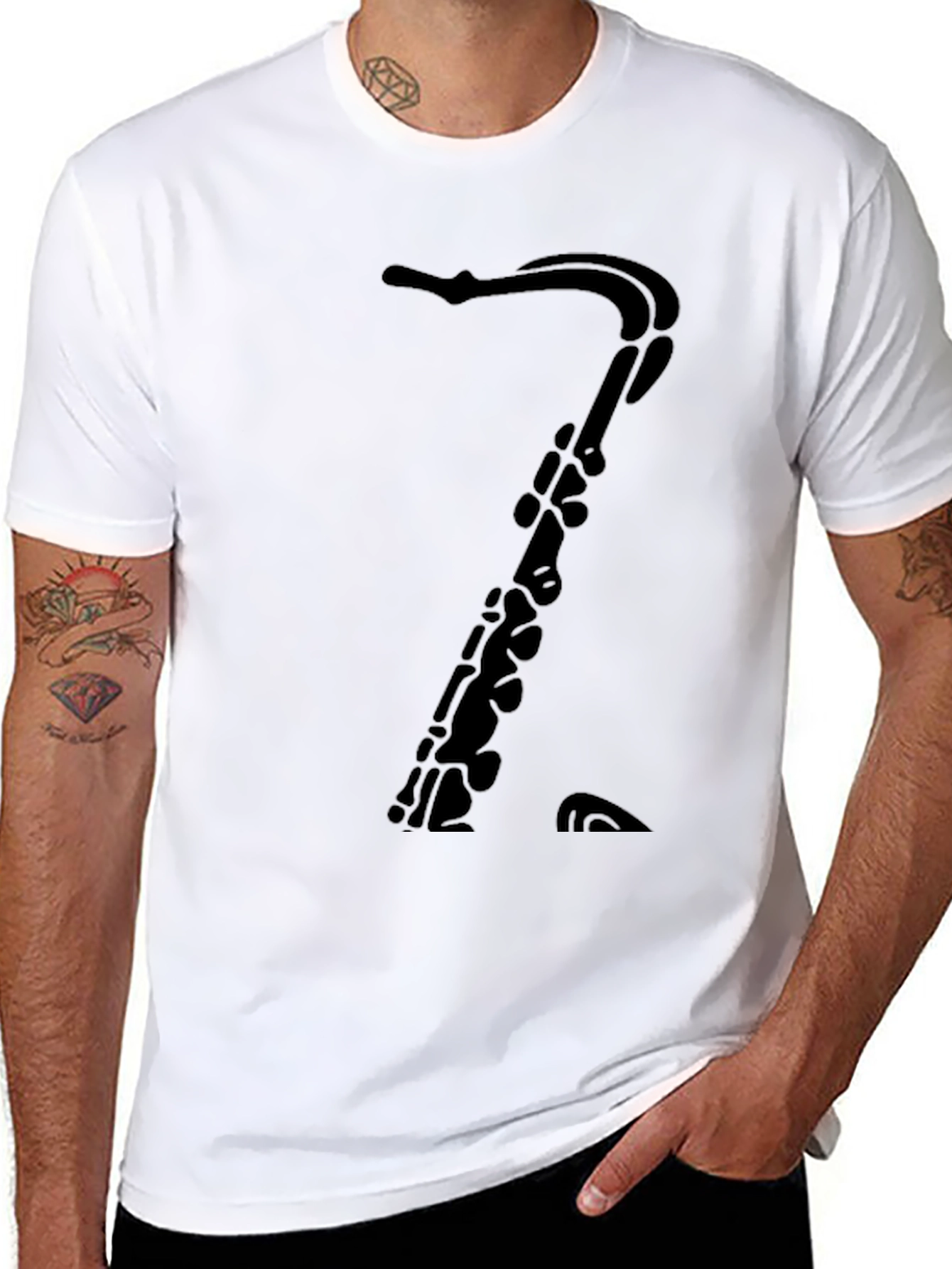 Black Saxophone Silhouette Graphic T-Shirt - Black view 8