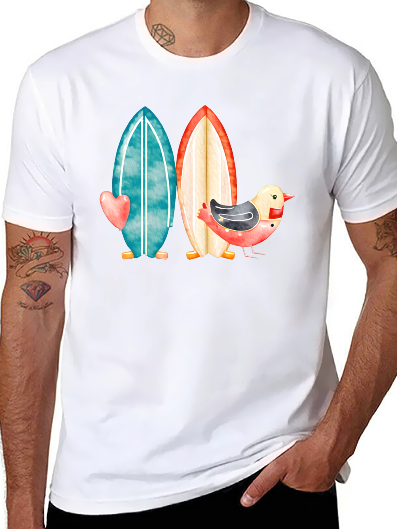 Black Surfboards & Bird T-Shirt - Coastal Style view 8