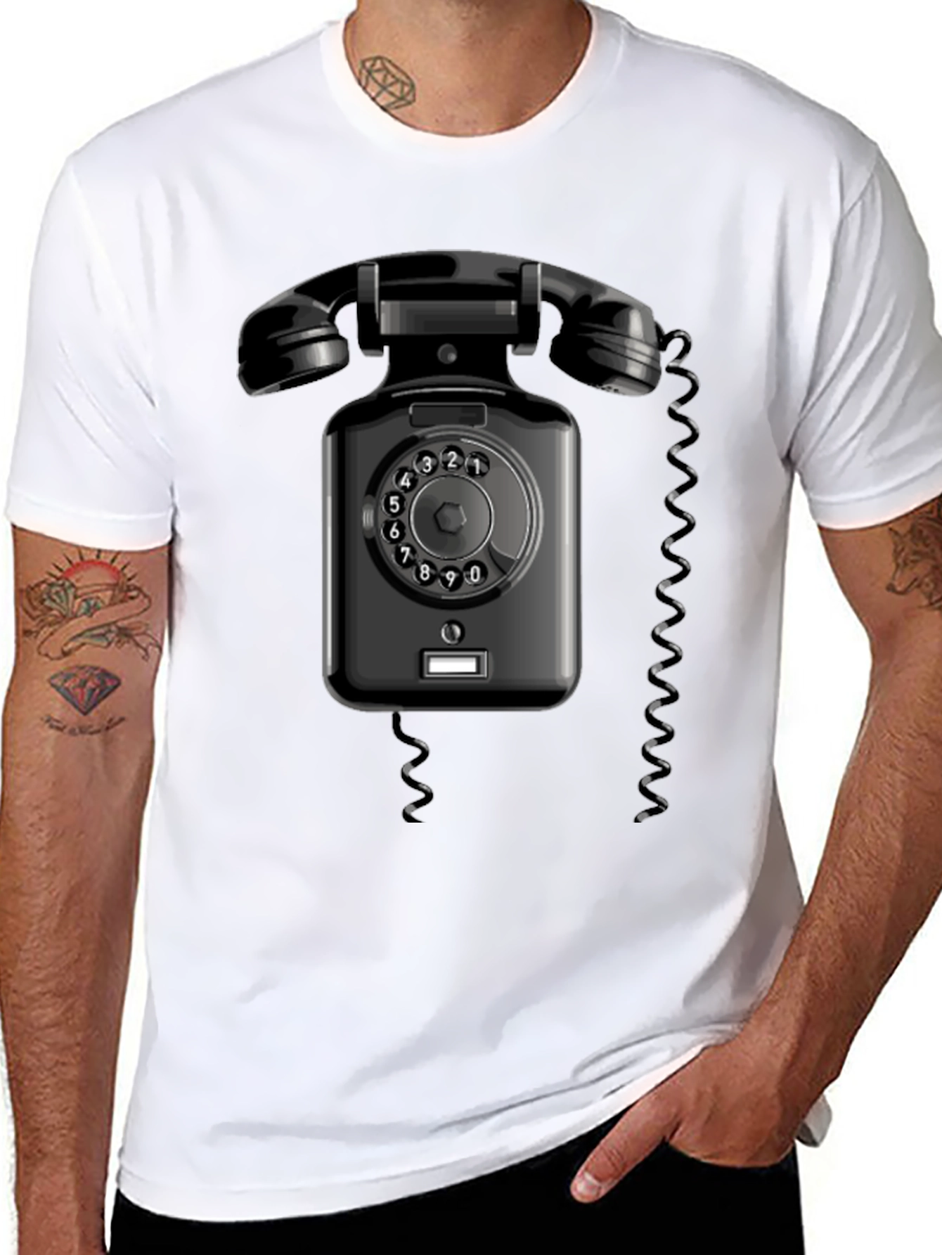 Black Vintage Rotary Phone Graphic T-Shirt - Retro Style view 8