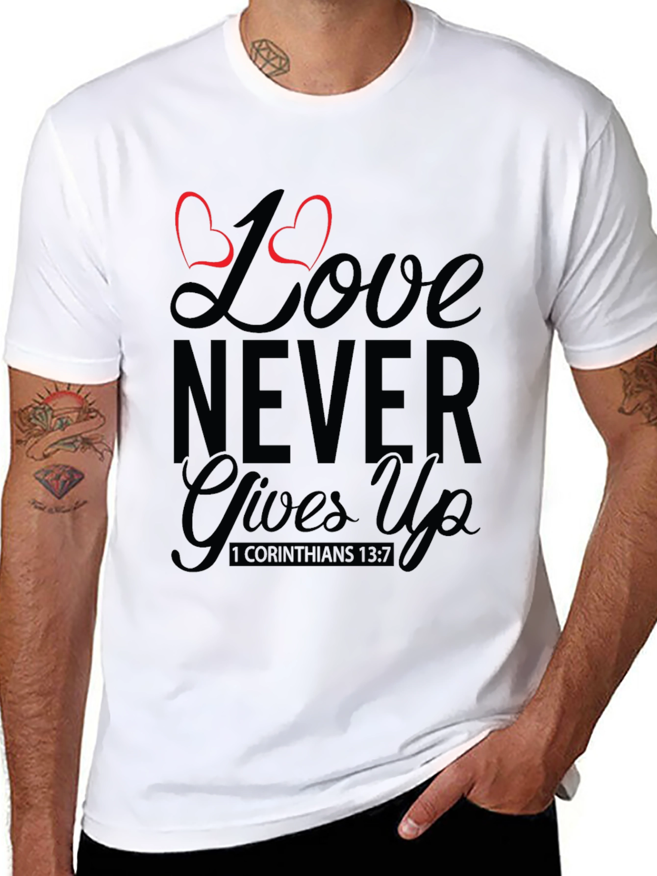 Black Love Never Gives Up Black T-Shirt view 8