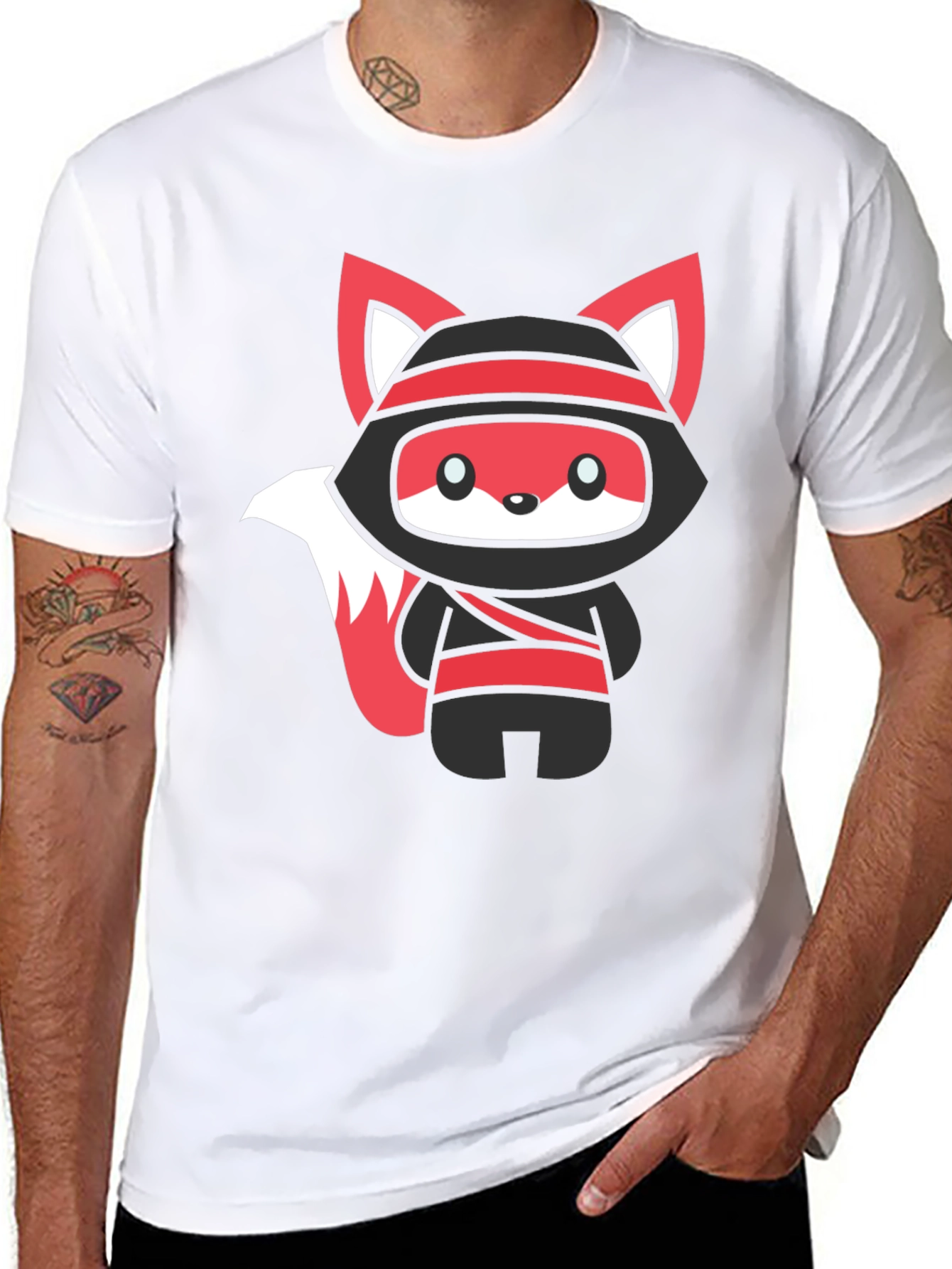 Black Ninja Fox Graphic Black T-Shirt view 8