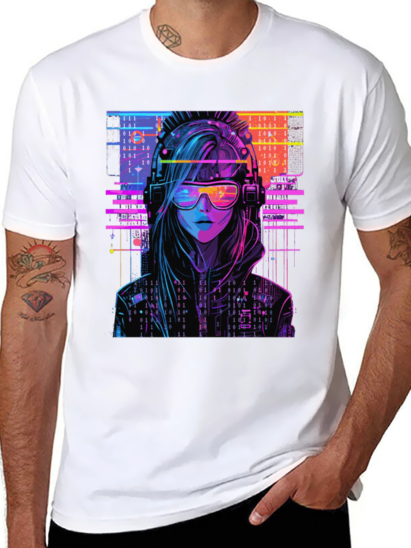 Cyberpunk Girl T-Shirt - Binary Code Design - 8