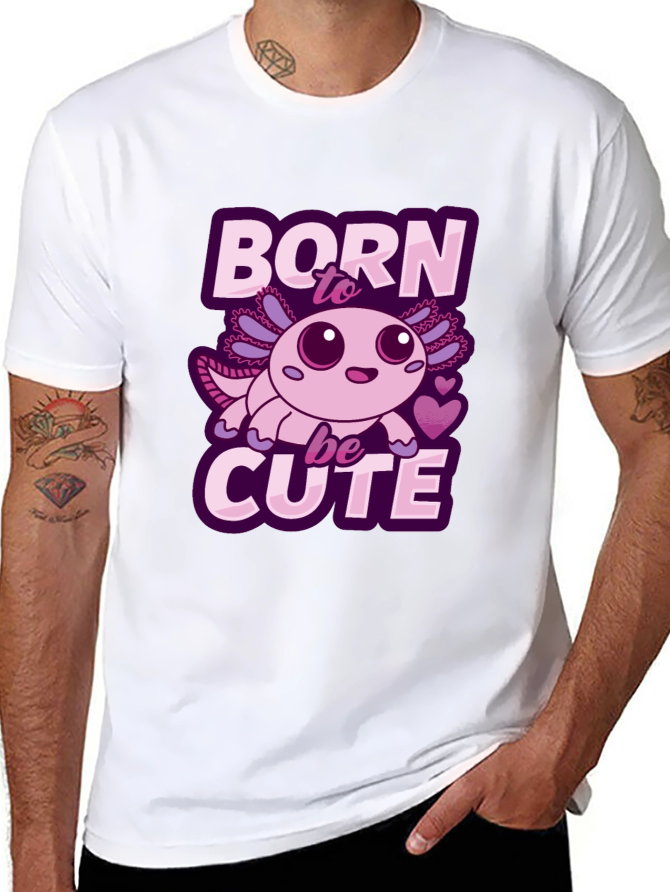 Black Born To Be Cute Axolotl T-Shirt view 8