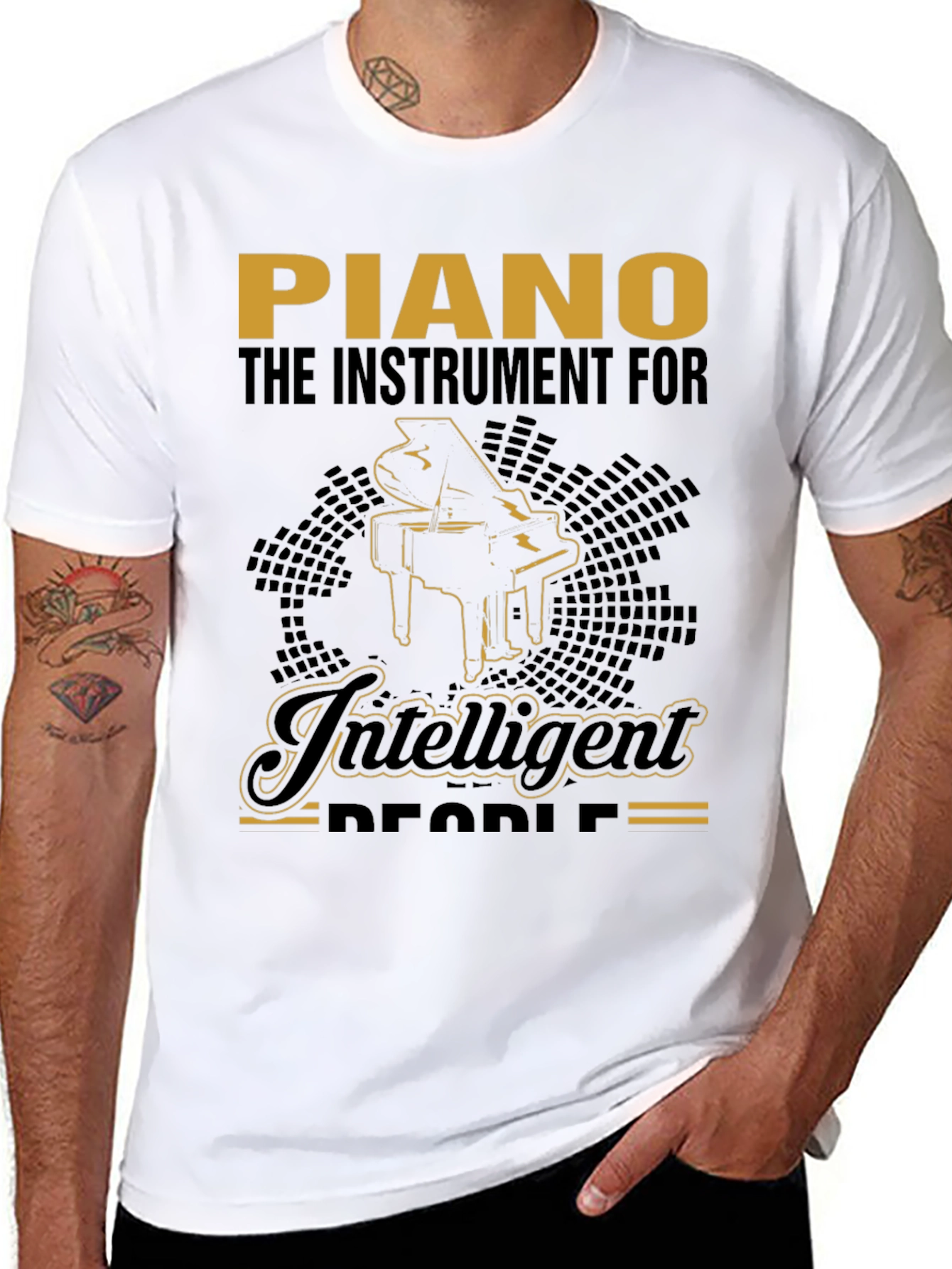Black Piano Intelligent People Graphic T-Shirt view 8